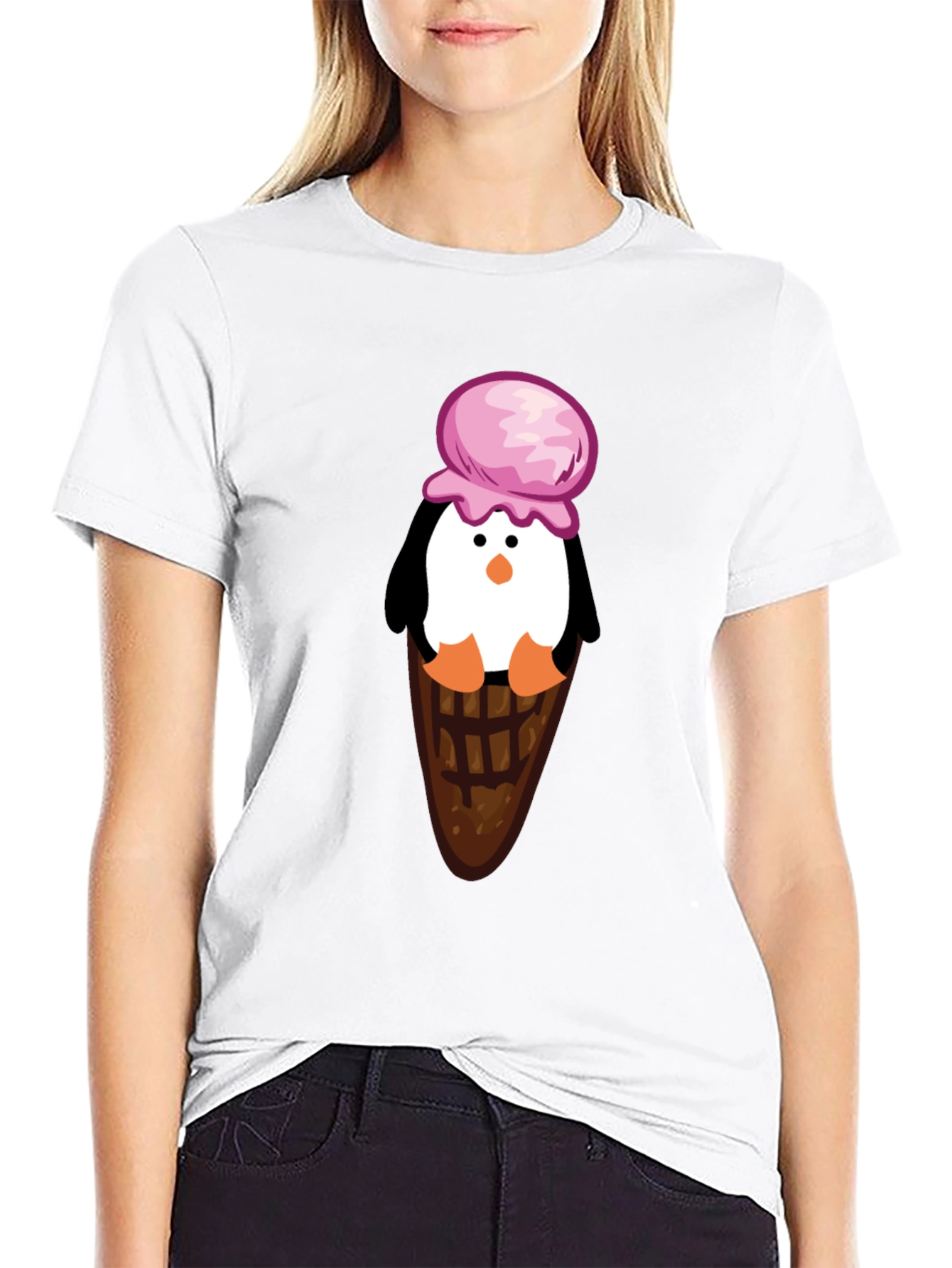Penguin Ice Cream Cone Graphic T-Shirt