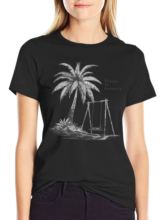 Tropical Paradise T-Shirt - Palm Tree and Swing Design