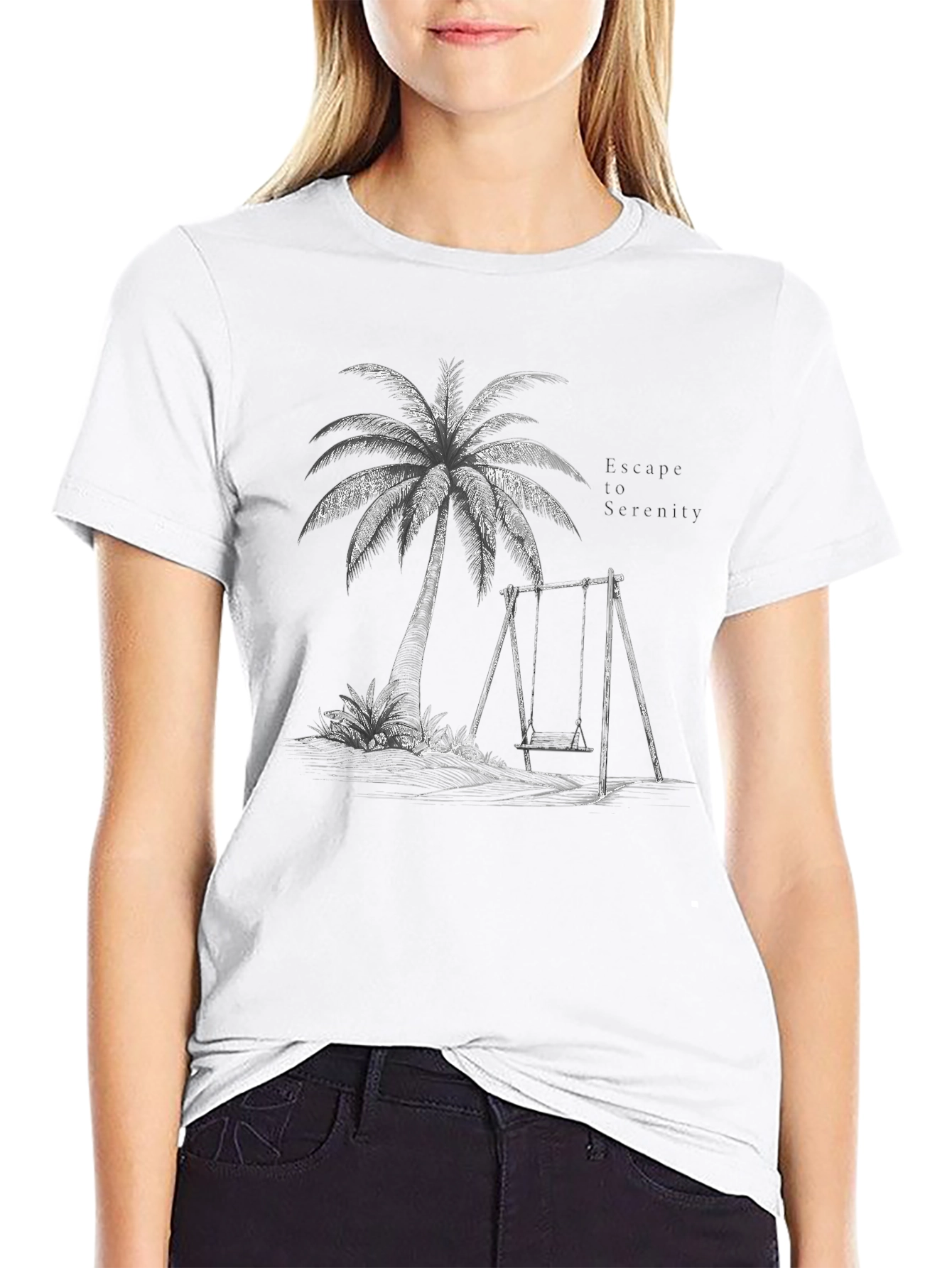 Tropical Paradise T-Shirt - Palm Tree and Swing Design