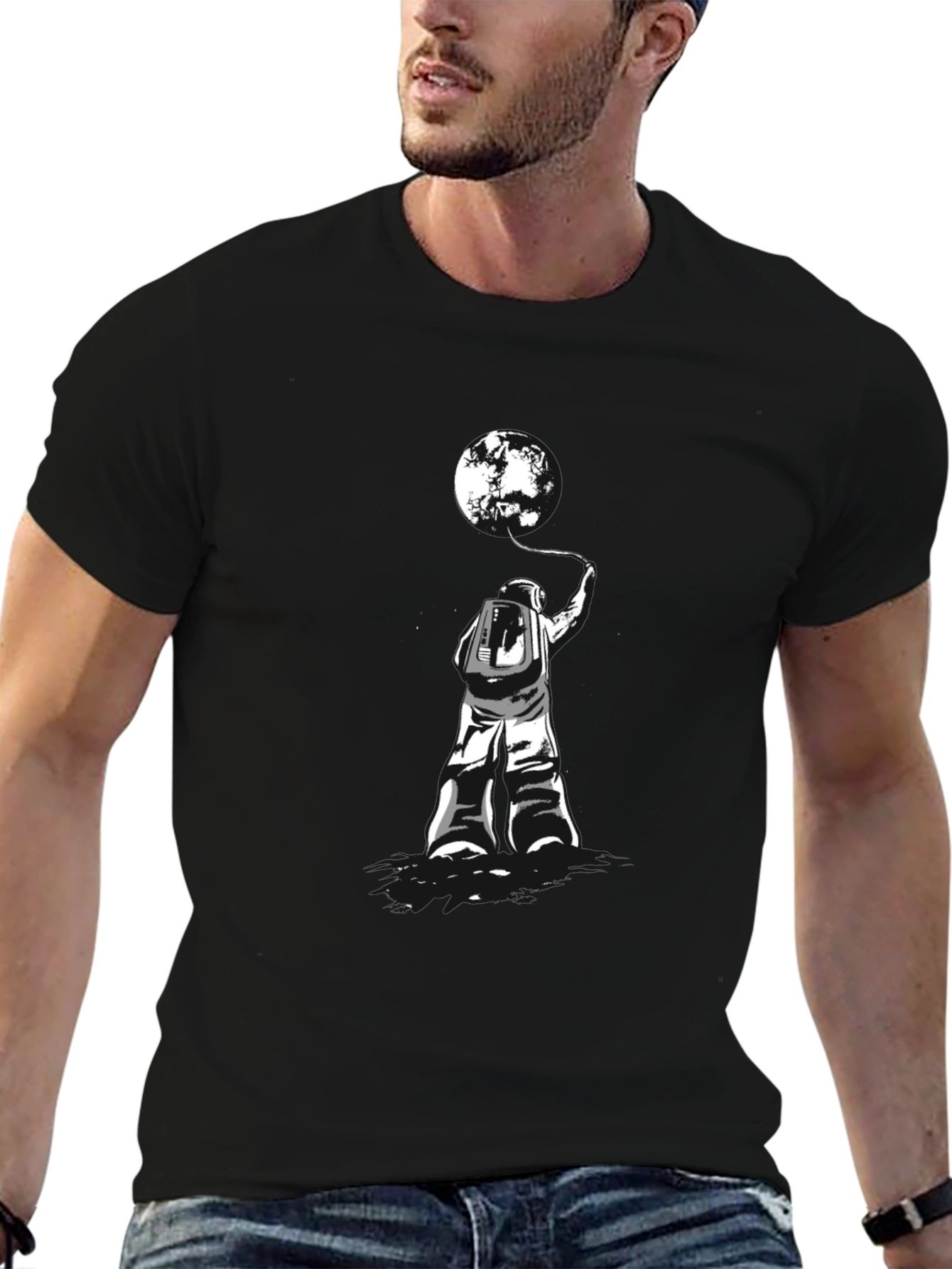 Astronaut Moon Graphic Tee - Unisex Black T-Shirt