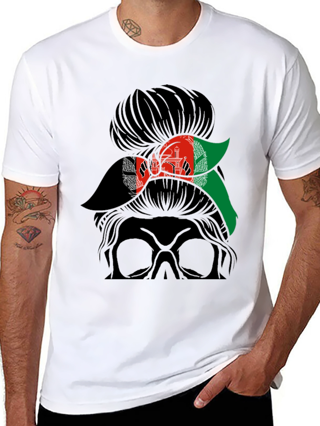 Afghan Flag Messy Bun T-Shirt