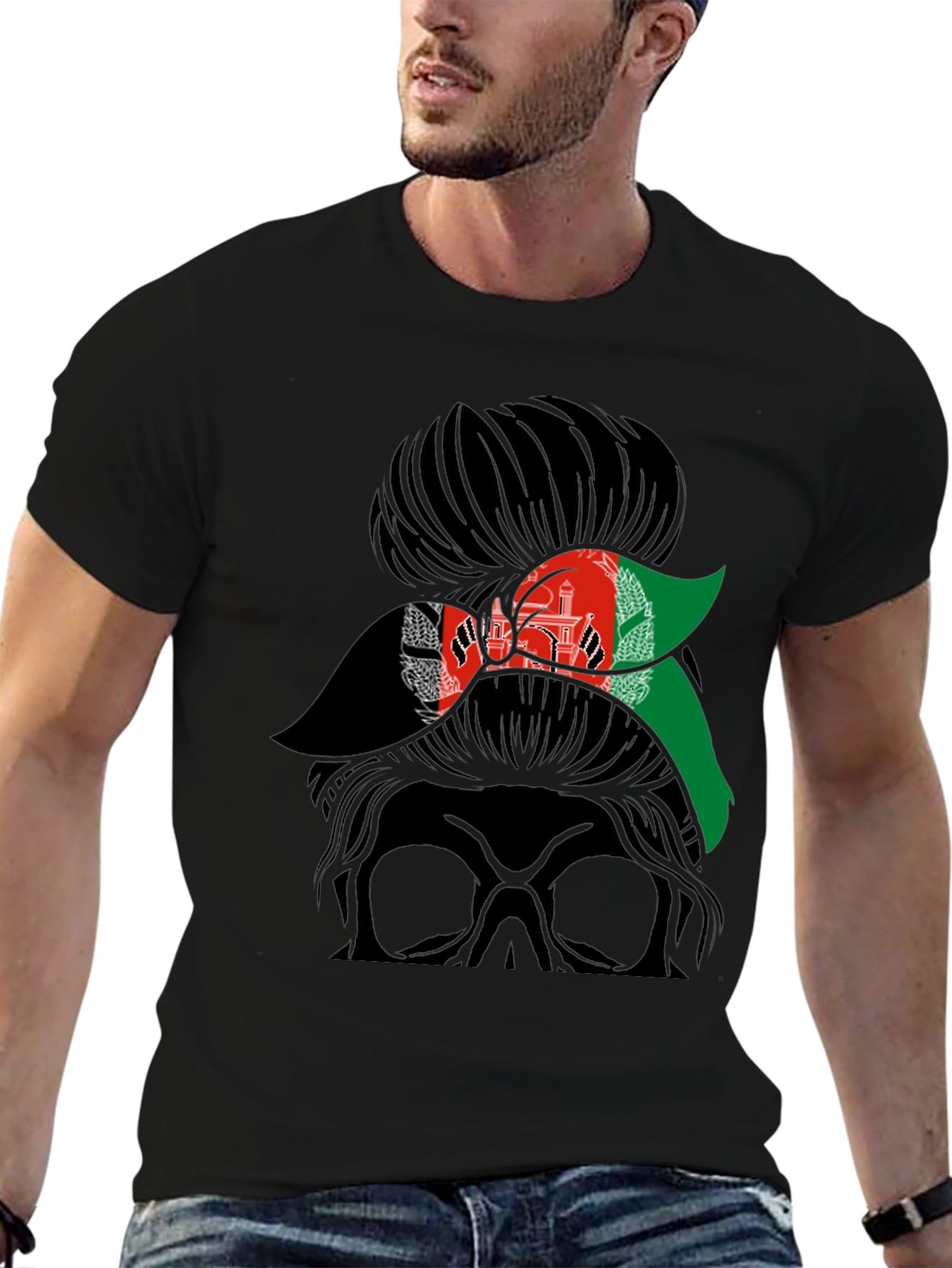 Afghan Flag Messy Bun T-Shirt