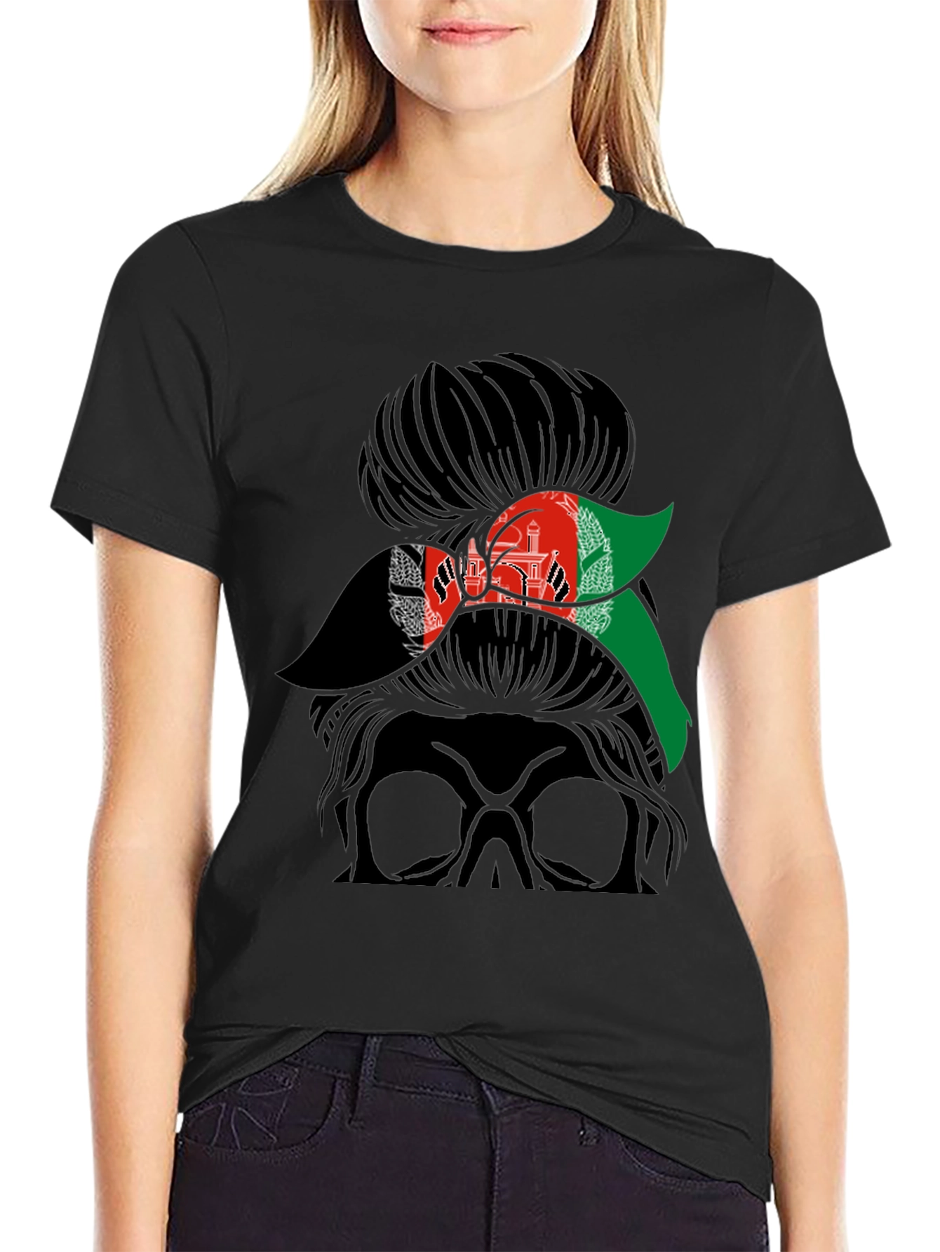 Afghan Flag Messy Bun T-Shirt