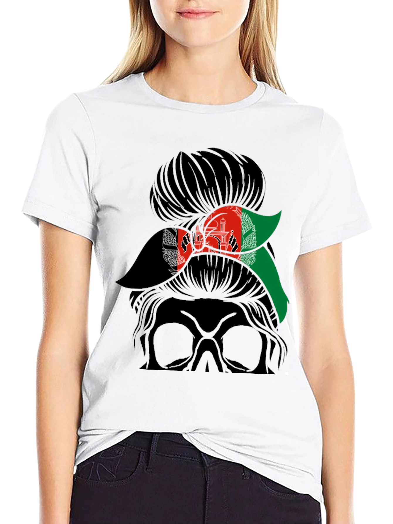 Afghan Flag Messy Bun T-Shirt