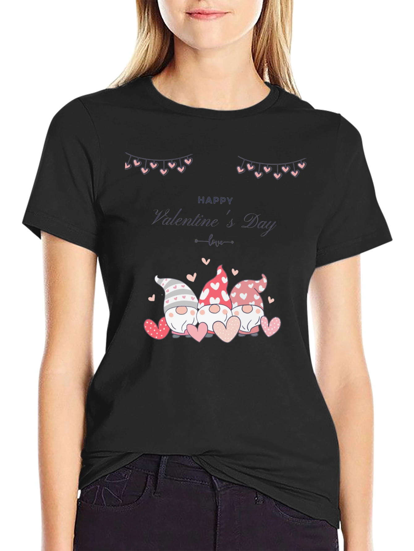 Valentines Day Gnomes Black T-Shirt