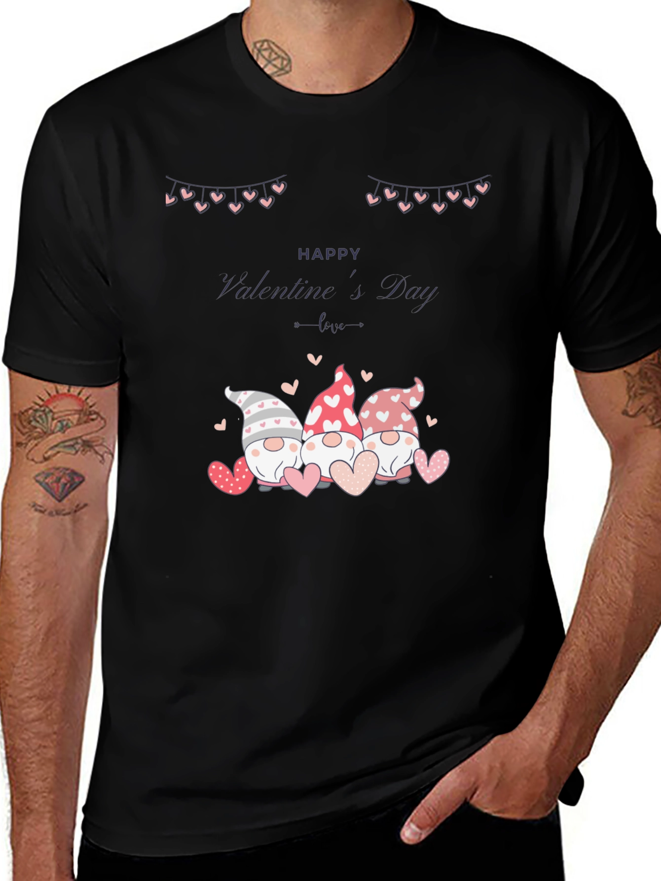 Valentines Day Gnomes Black T-Shirt
