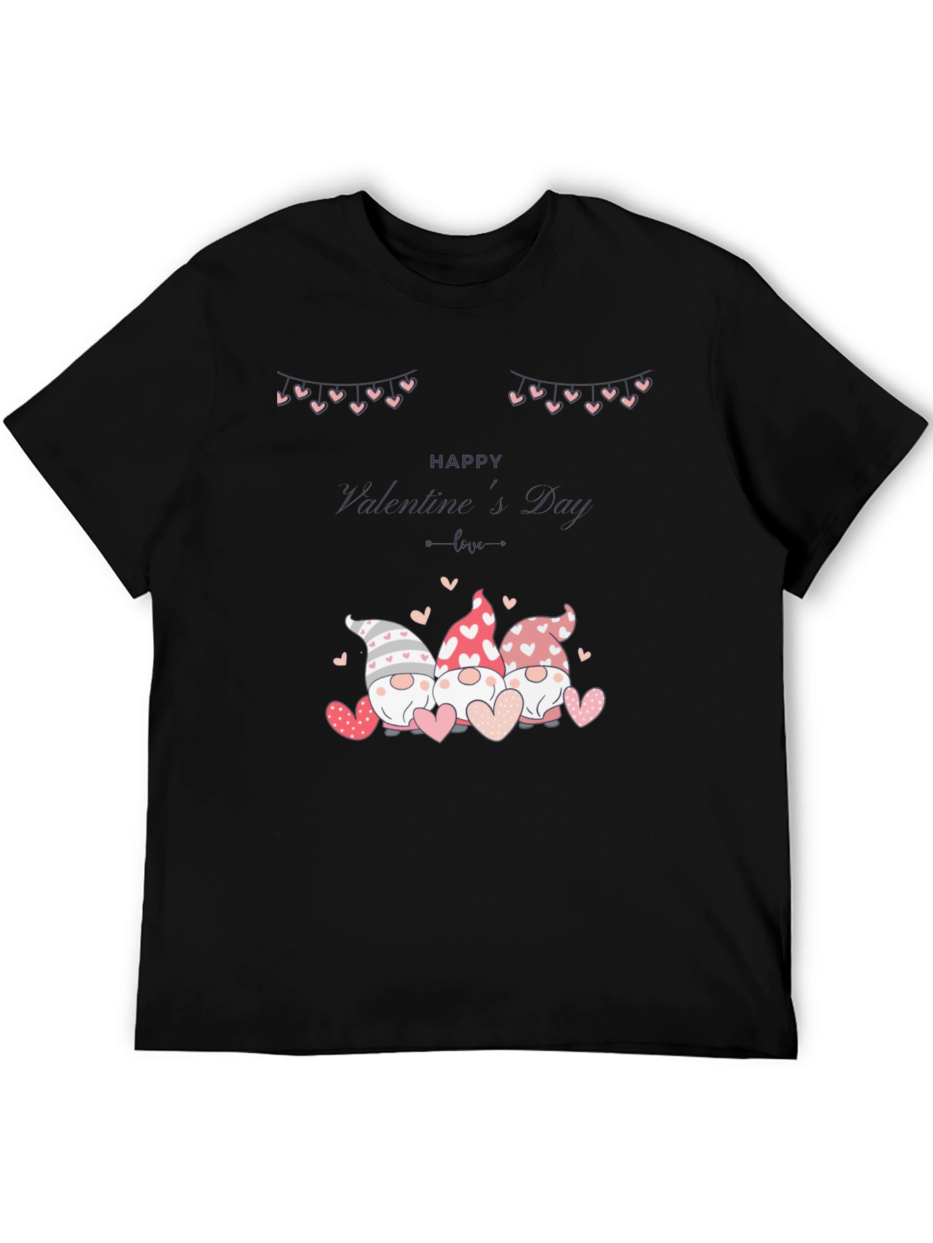 Valentines Day Gnomes Black T-Shirt
