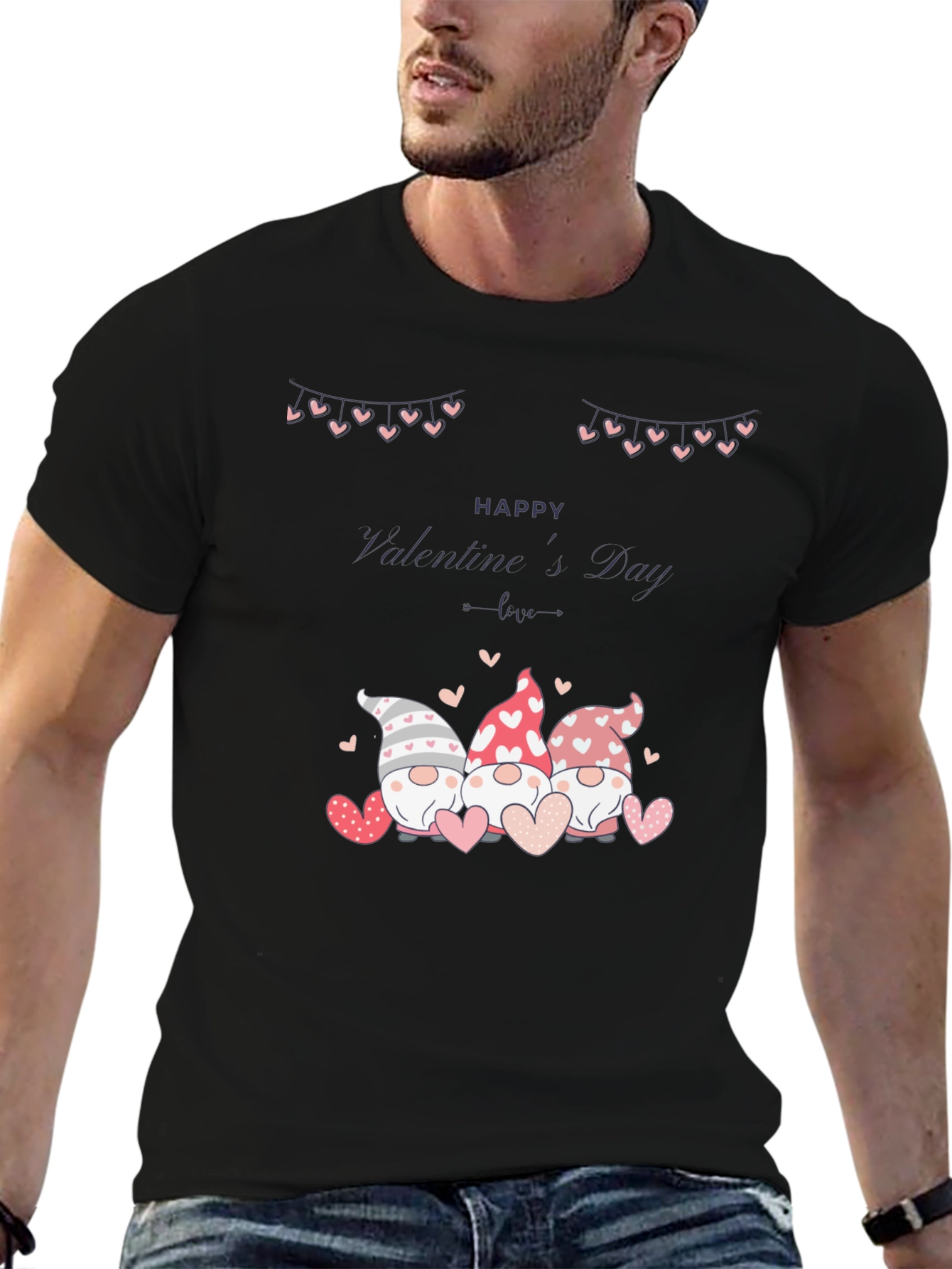 Valentines Day Gnomes Black T-Shirt
