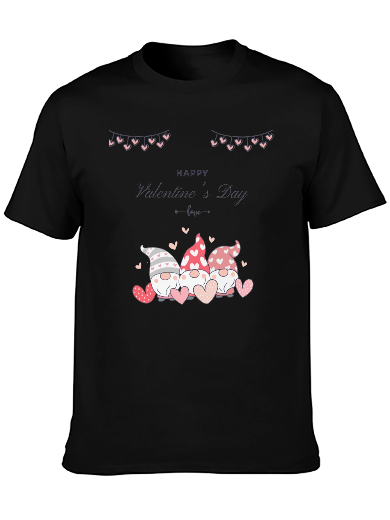 Valentines Day Gnomes Black T-Shirt