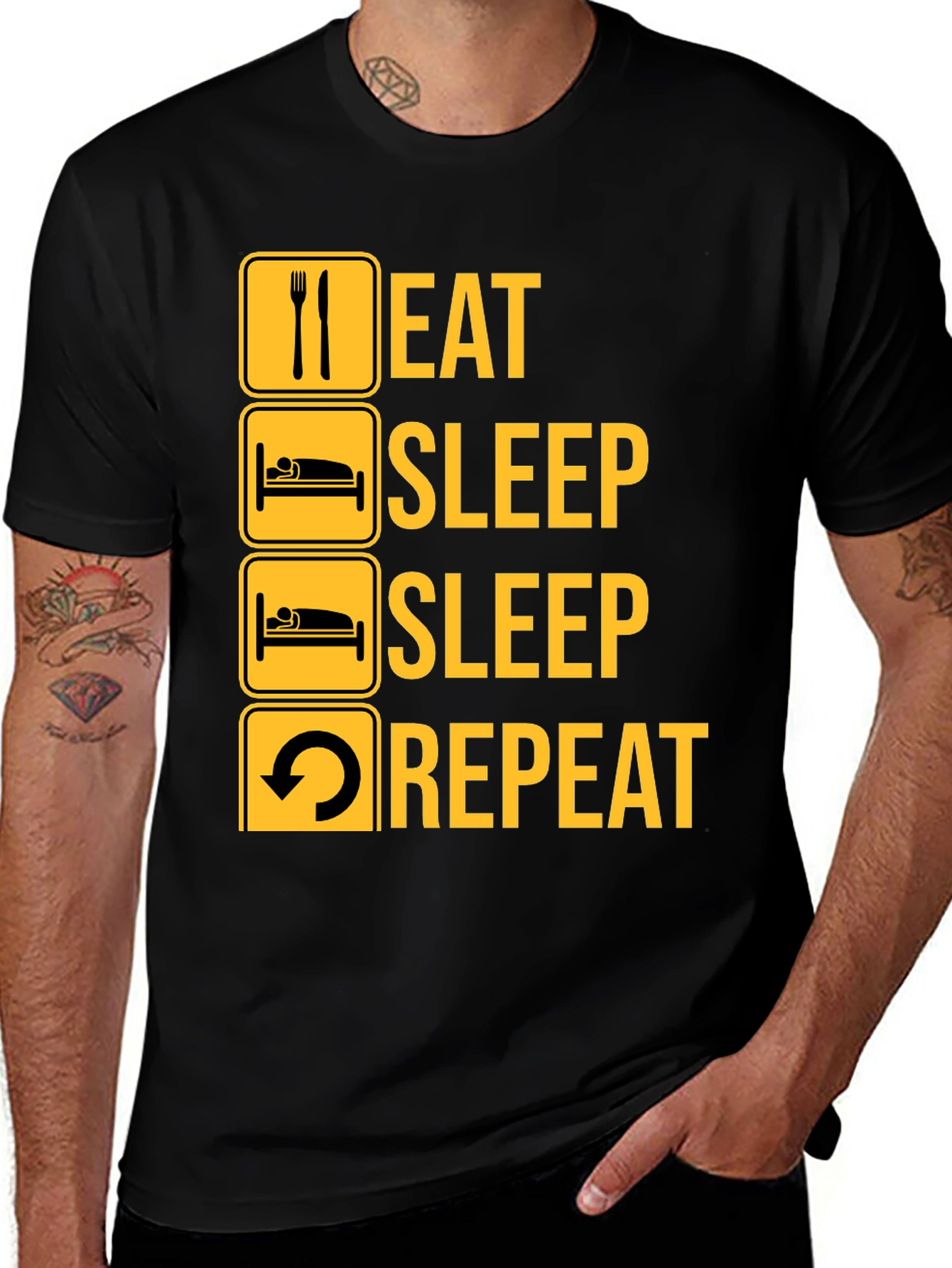 Eat Sleep Repeat Black Graphic Tee