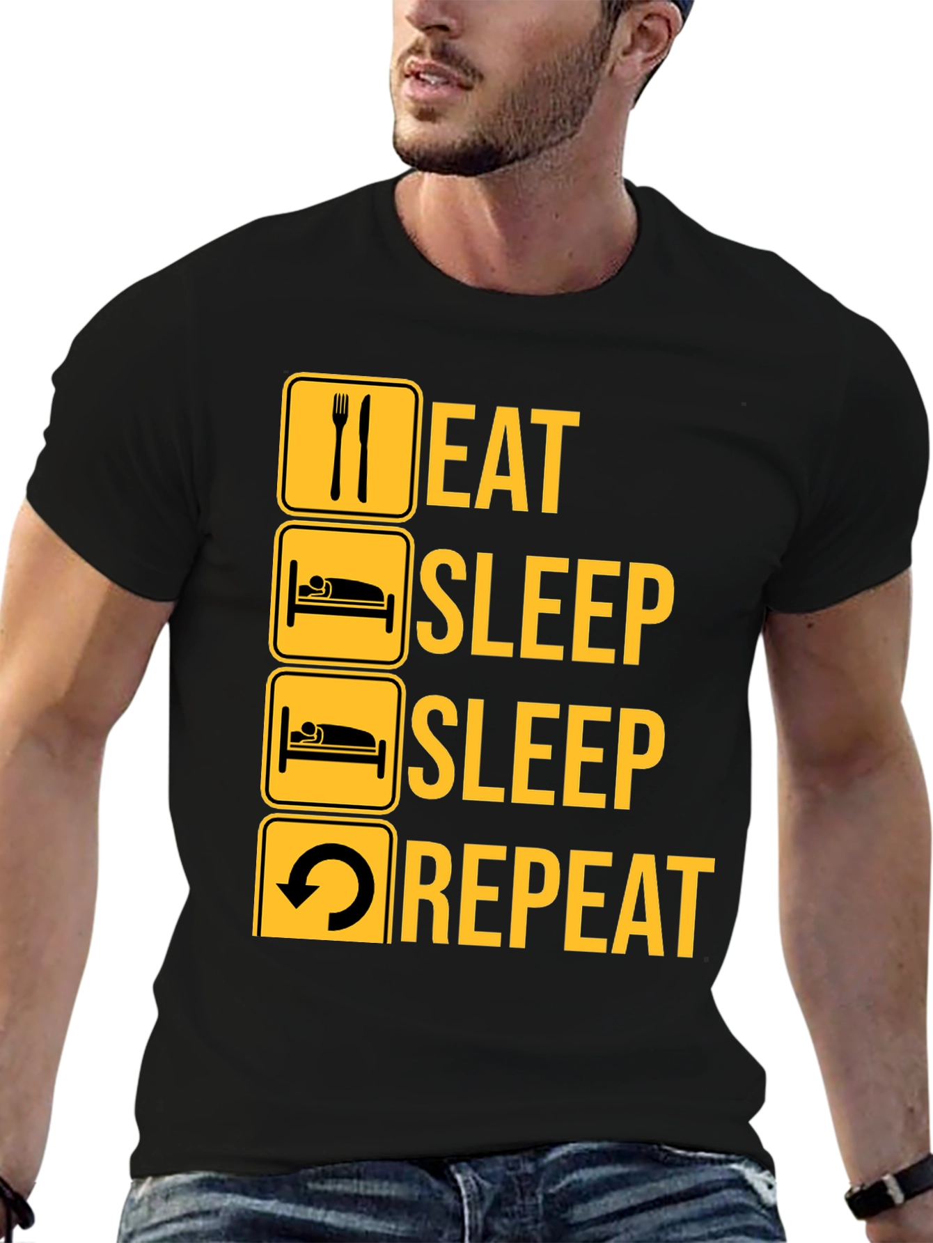 Eat Sleep Repeat Black Graphic Tee