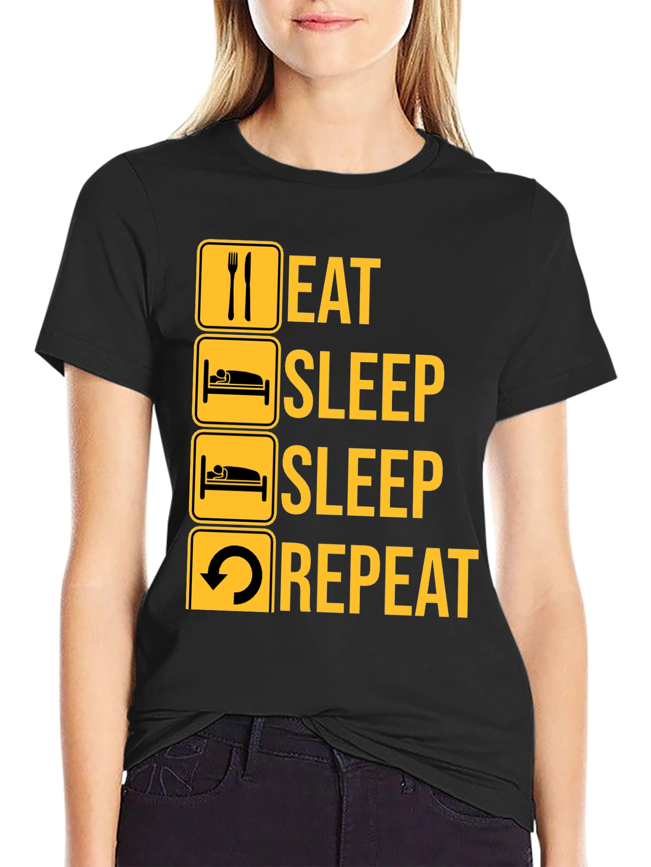 Eat Sleep Repeat Black Graphic Tee