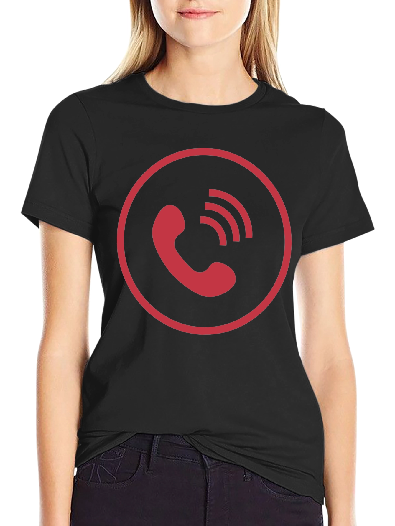 Red Phone Icon Black T-Shirt
