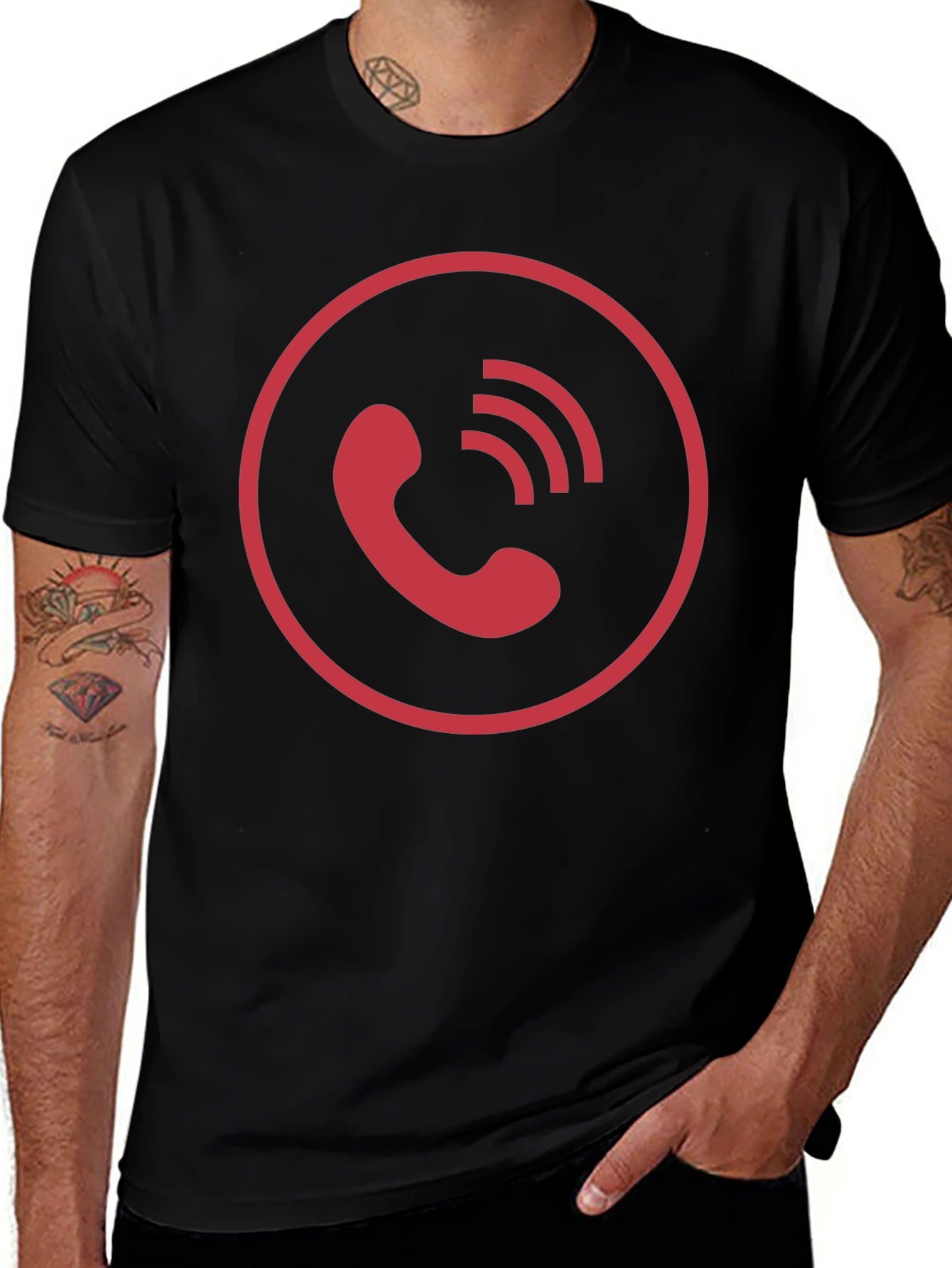 Red Phone Icon Black T-Shirt
