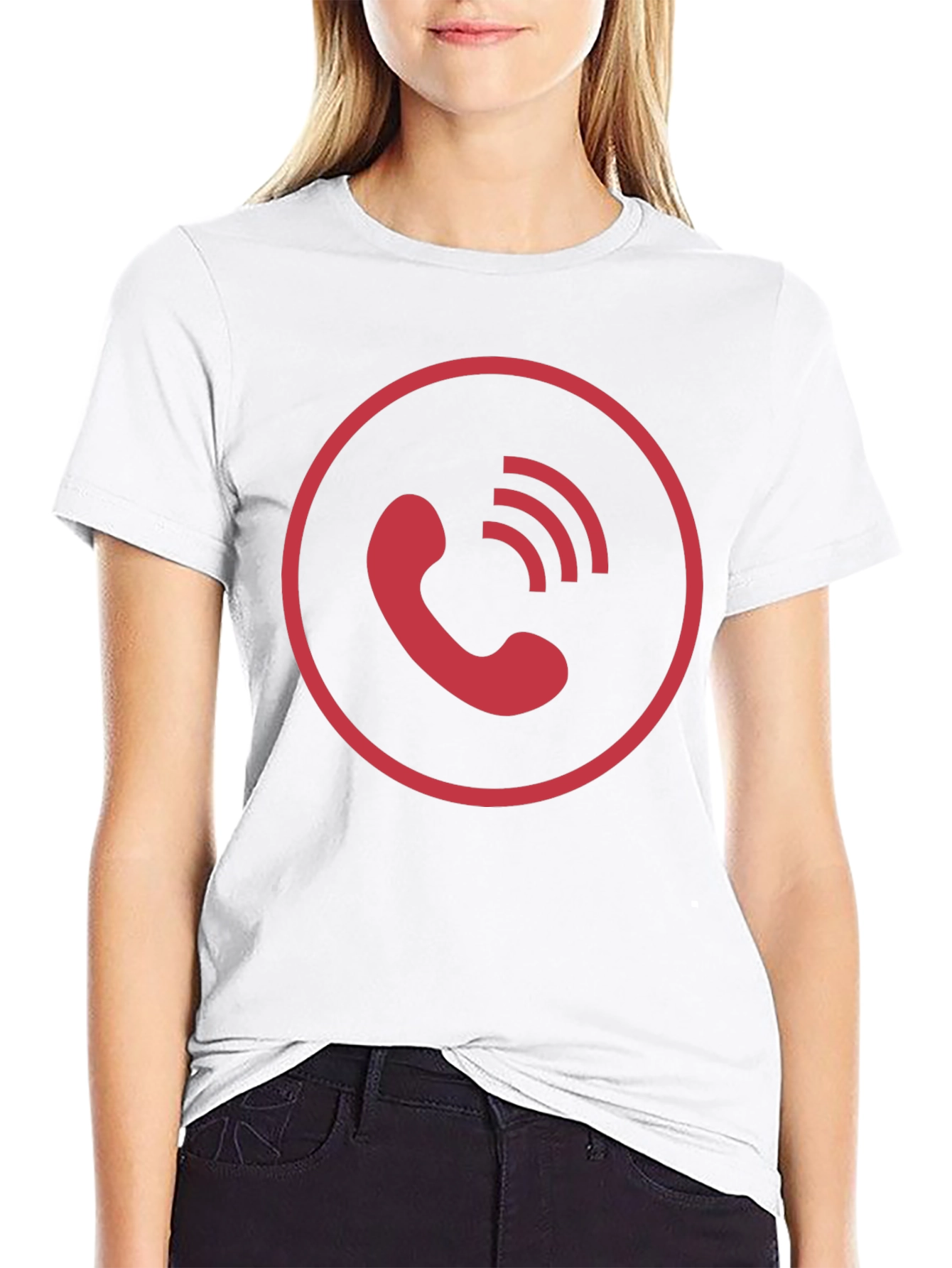 Red Phone Icon Black T-Shirt