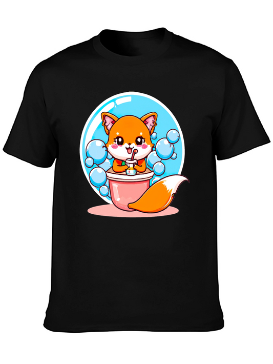 Cute Fox Bubble Tea Graphic Tee - Kawaii Style Shirt