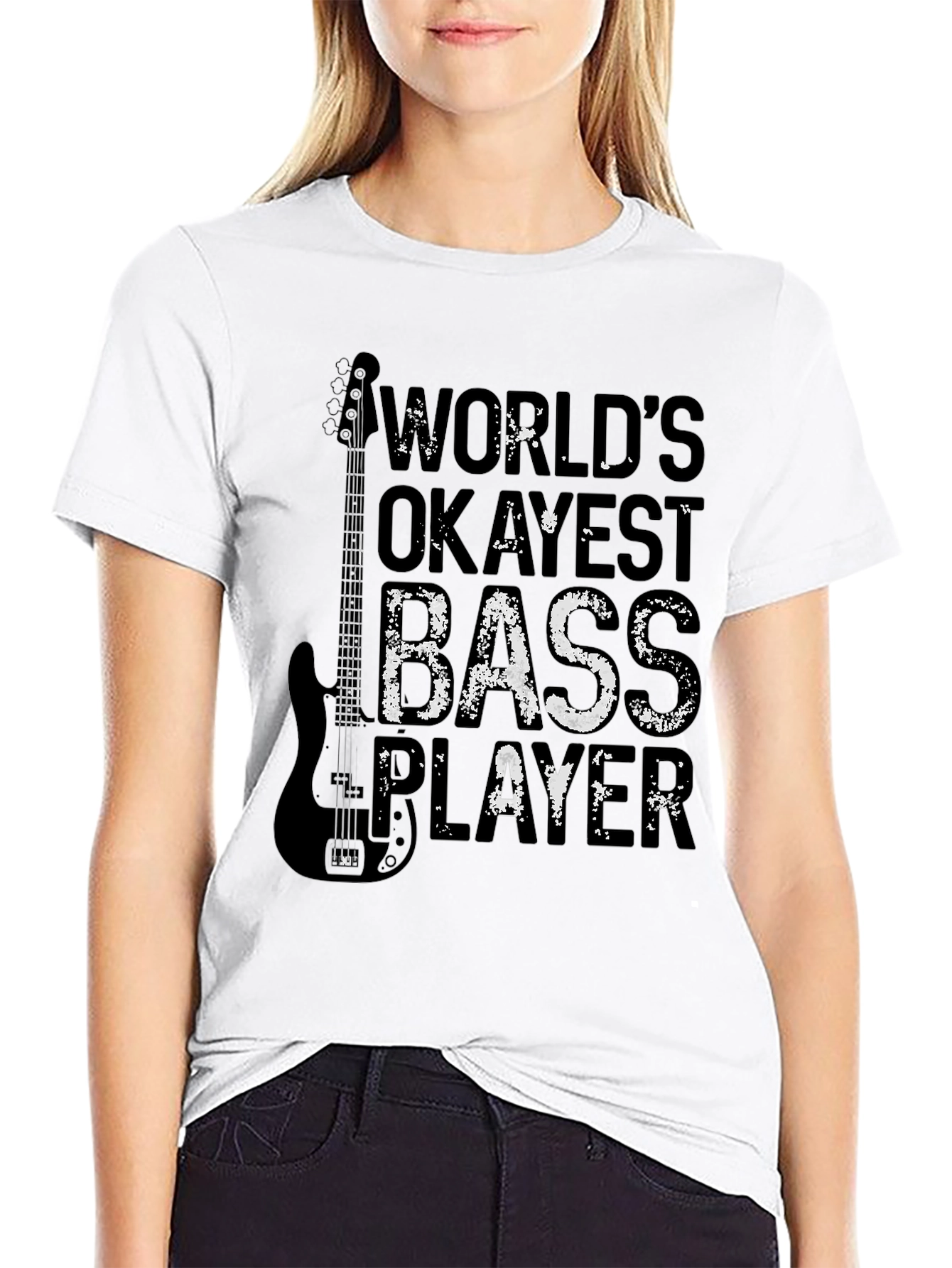 Worlds Okayest Bass Player Black T-Shirt