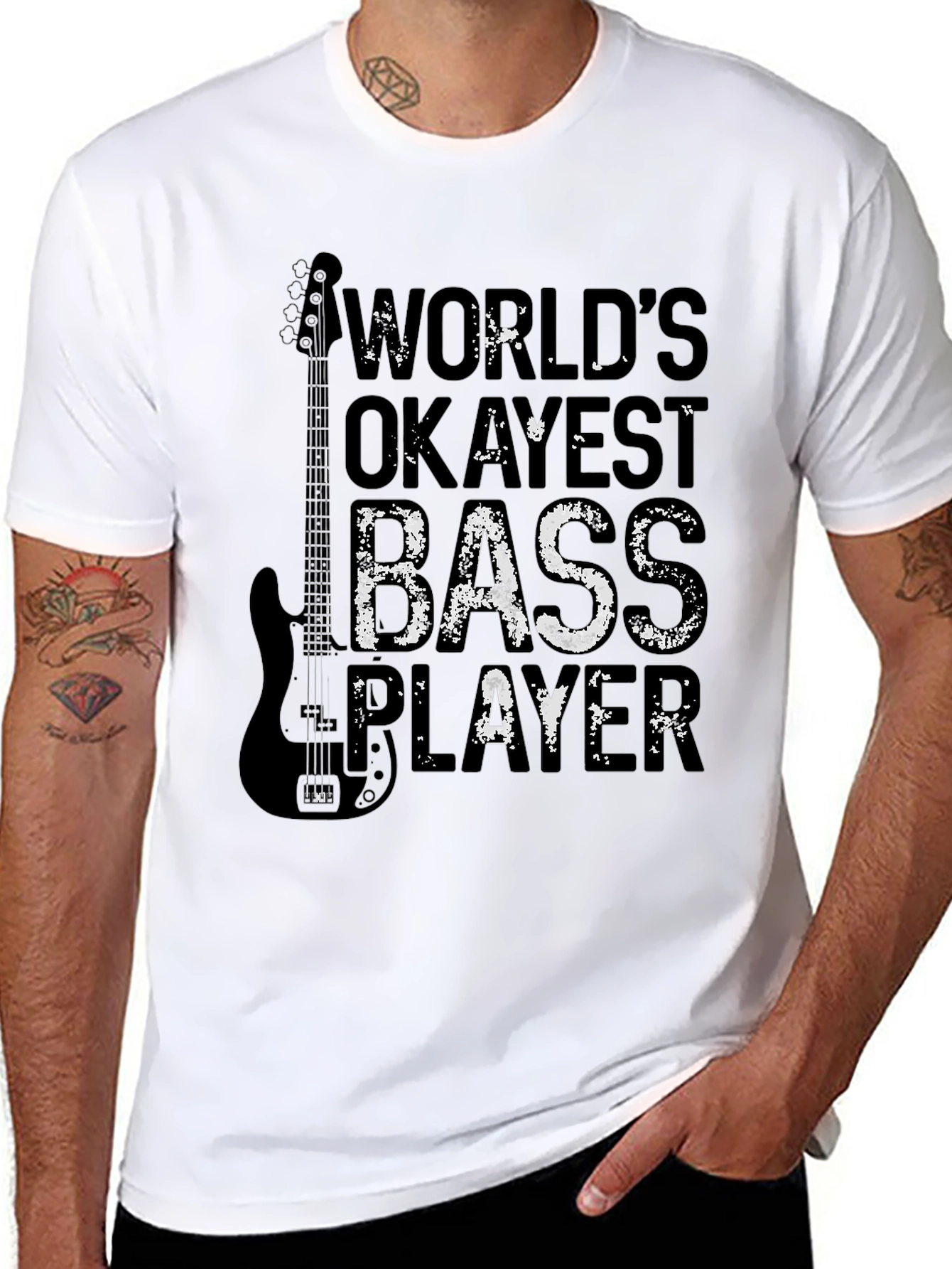 Worlds Okayest Bass Player Black T-Shirt