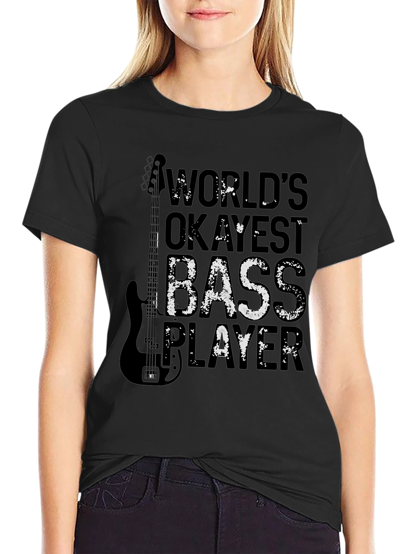Worlds Okayest Bass Player Black T-Shirt