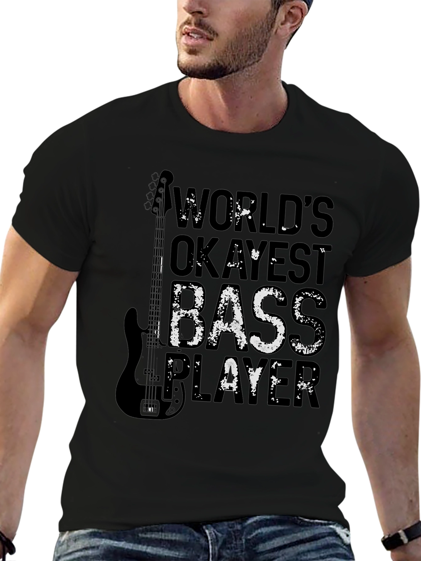 Worlds Okayest Bass Player Black T-Shirt