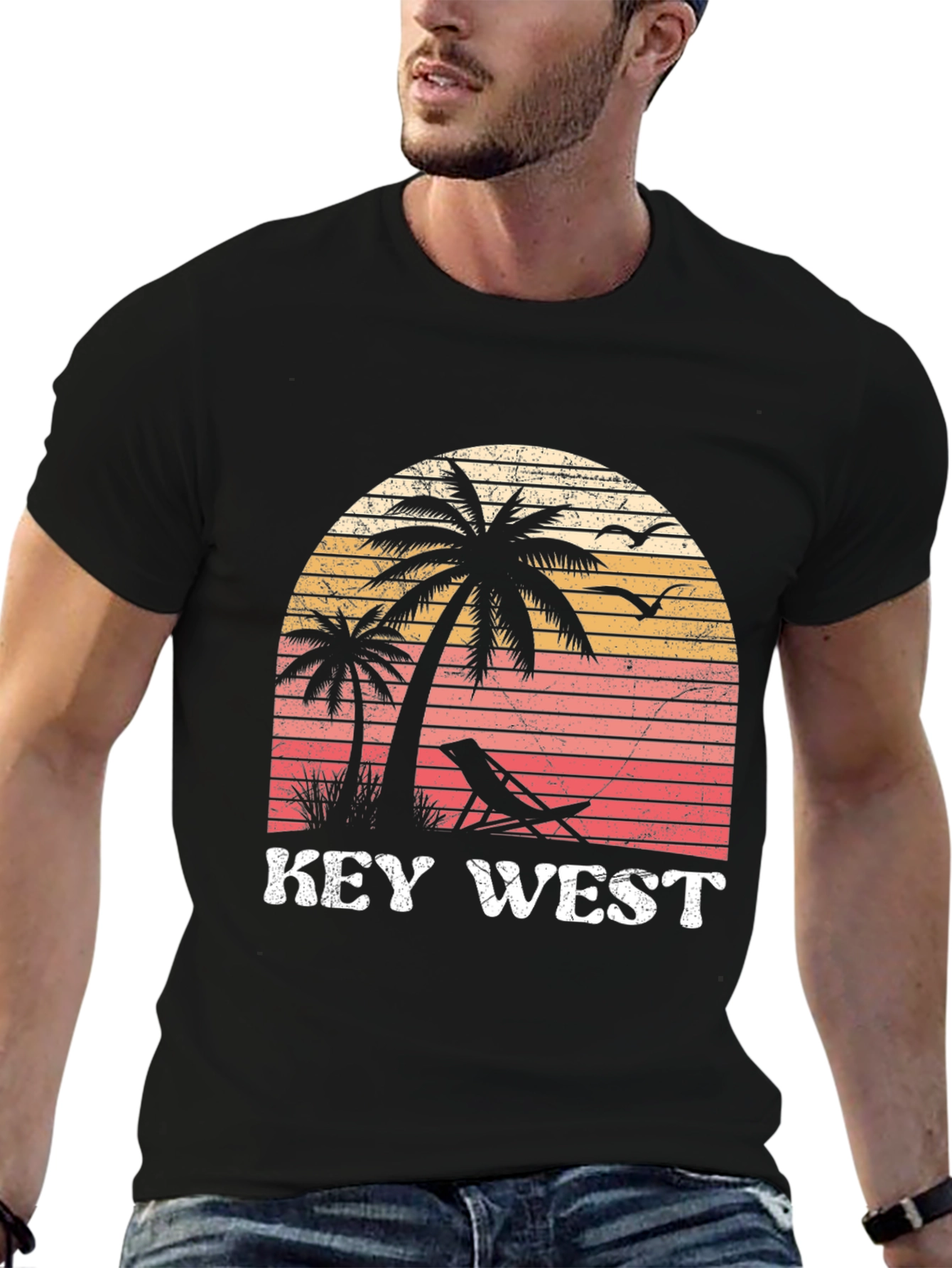 Key West Beach T-Shirt - Tropical Palm Sunset Tee