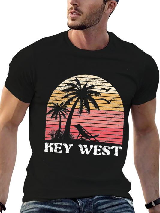 Key West Beach T-Shirt - Tropical Palm Sunset Tee