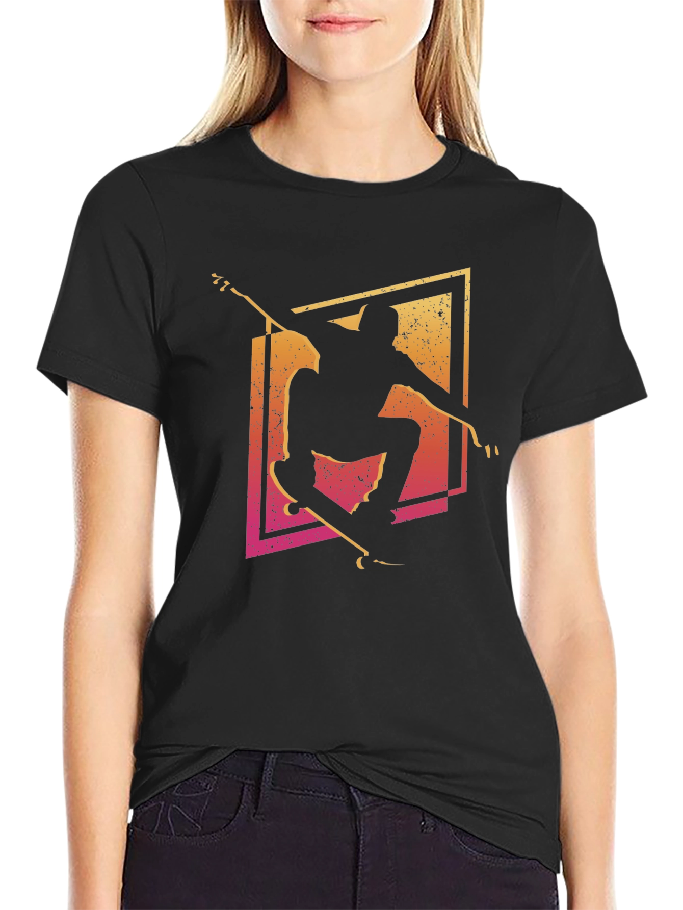 Skateboarder Graphic Tee - Black Cotton T-Shirt