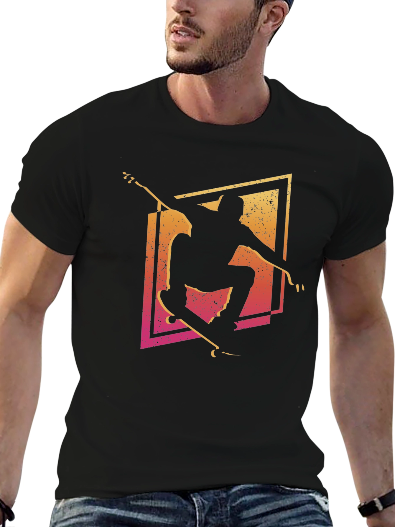 Skateboarder Graphic Tee - Black Cotton T-Shirt