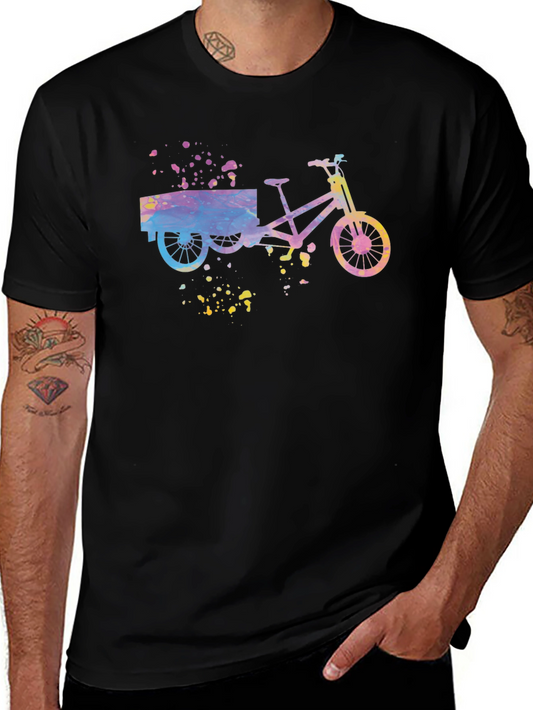Watercolor Cargo Bike Graphic Tee - Black