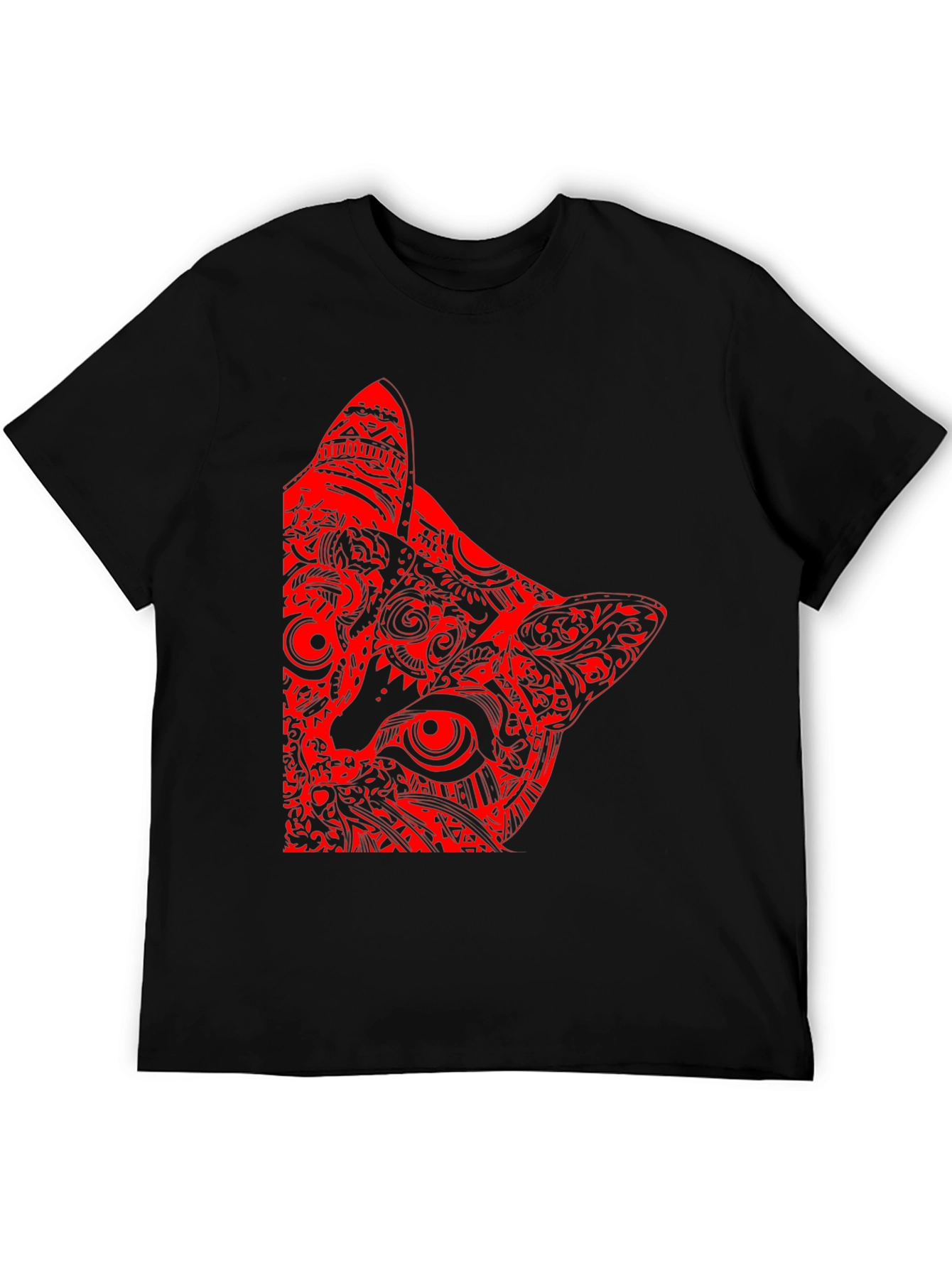 Red Cat Graphic Print Black T-Shirt
