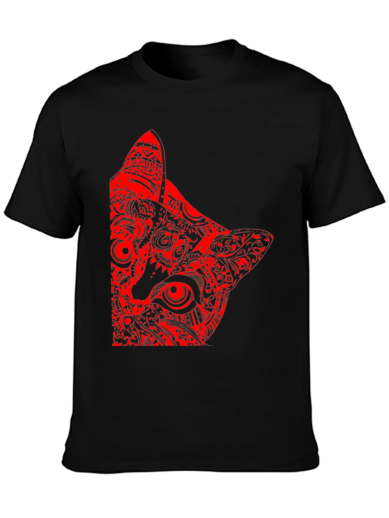 Red Cat Graphic Print Black T-Shirt