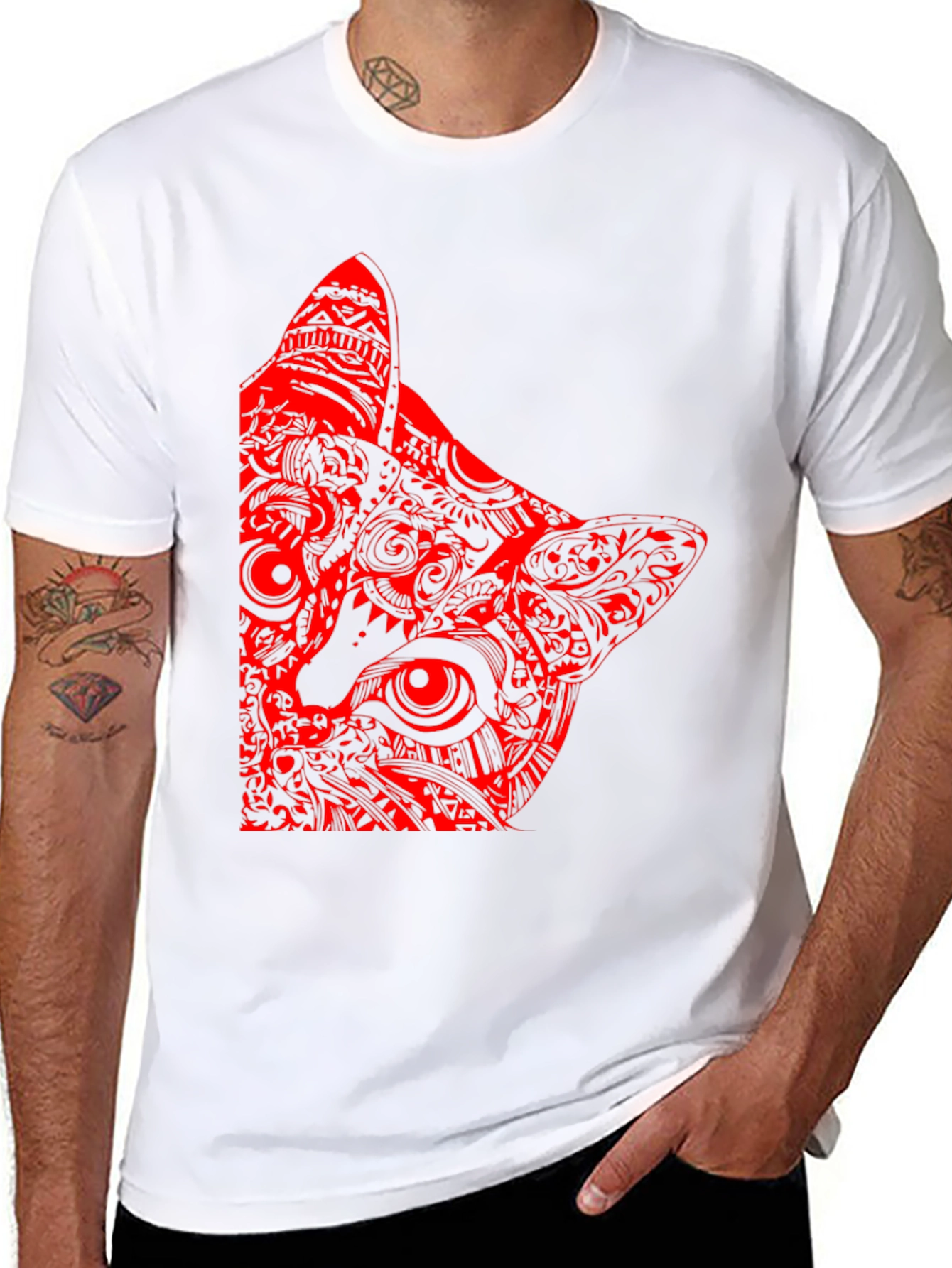 Red Cat Graphic Print Black T-Shirt