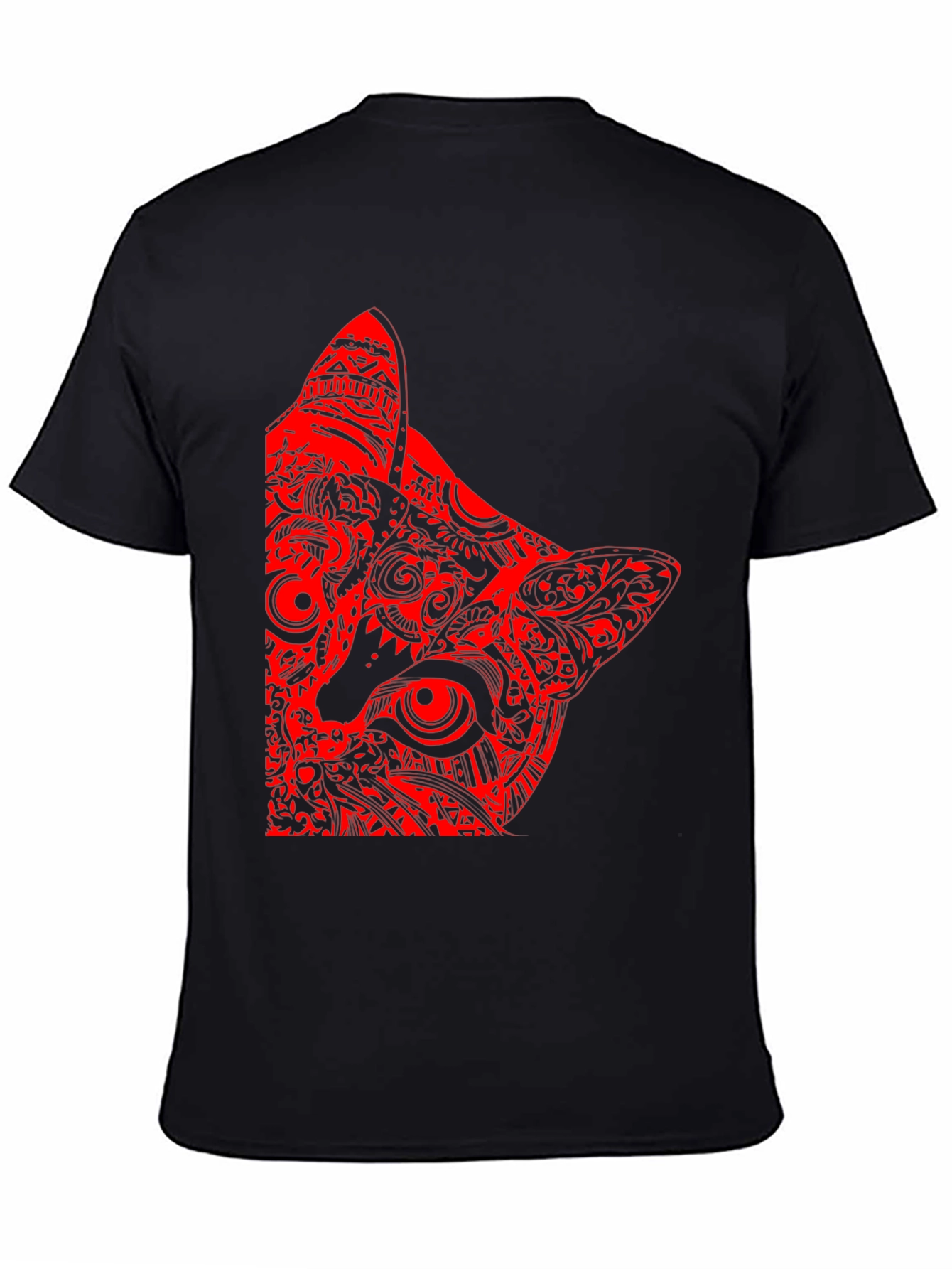 Red Cat Graphic Print Black T-Shirt