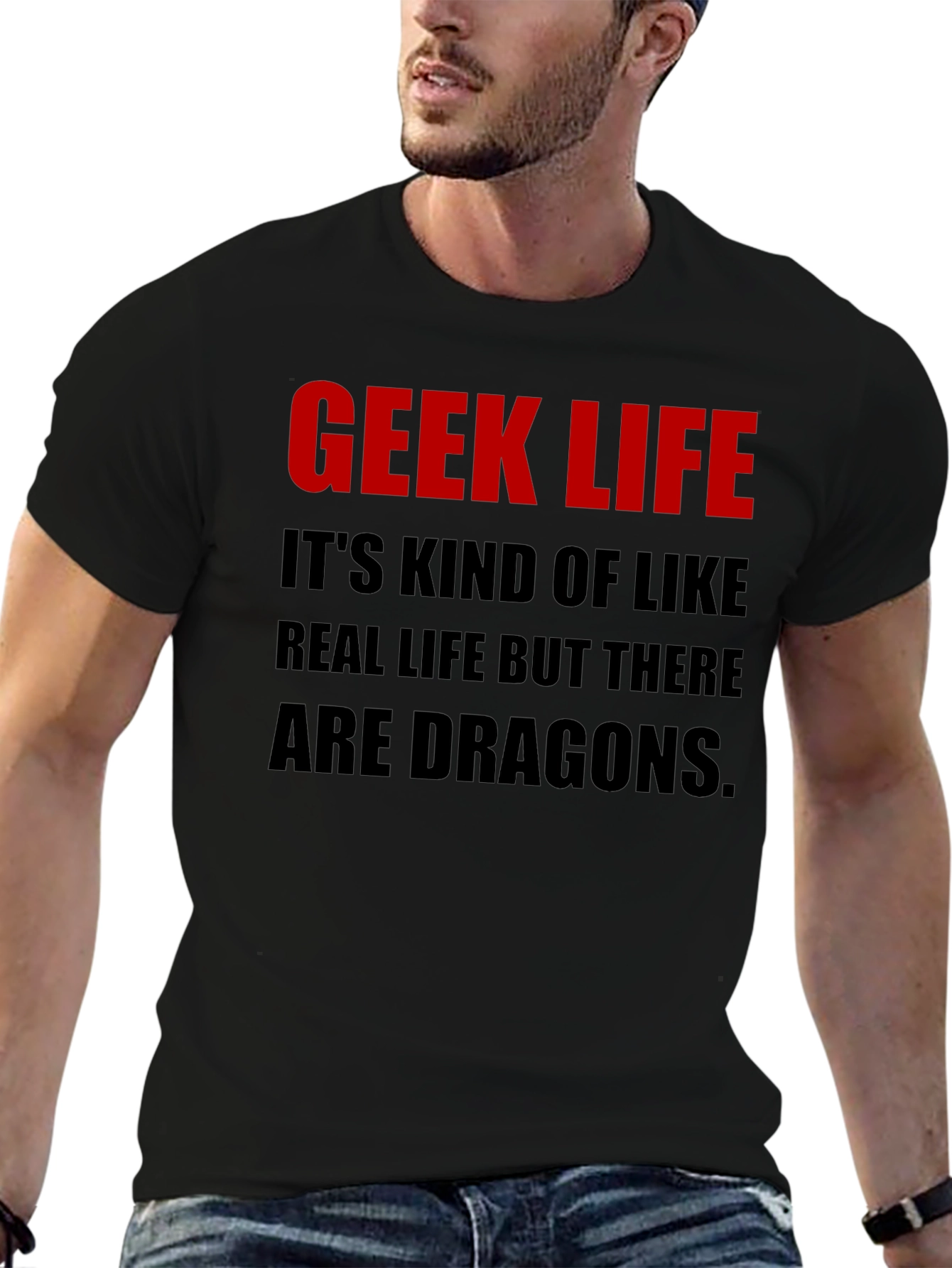 Geek Life Dragon Graphic Tee - Black