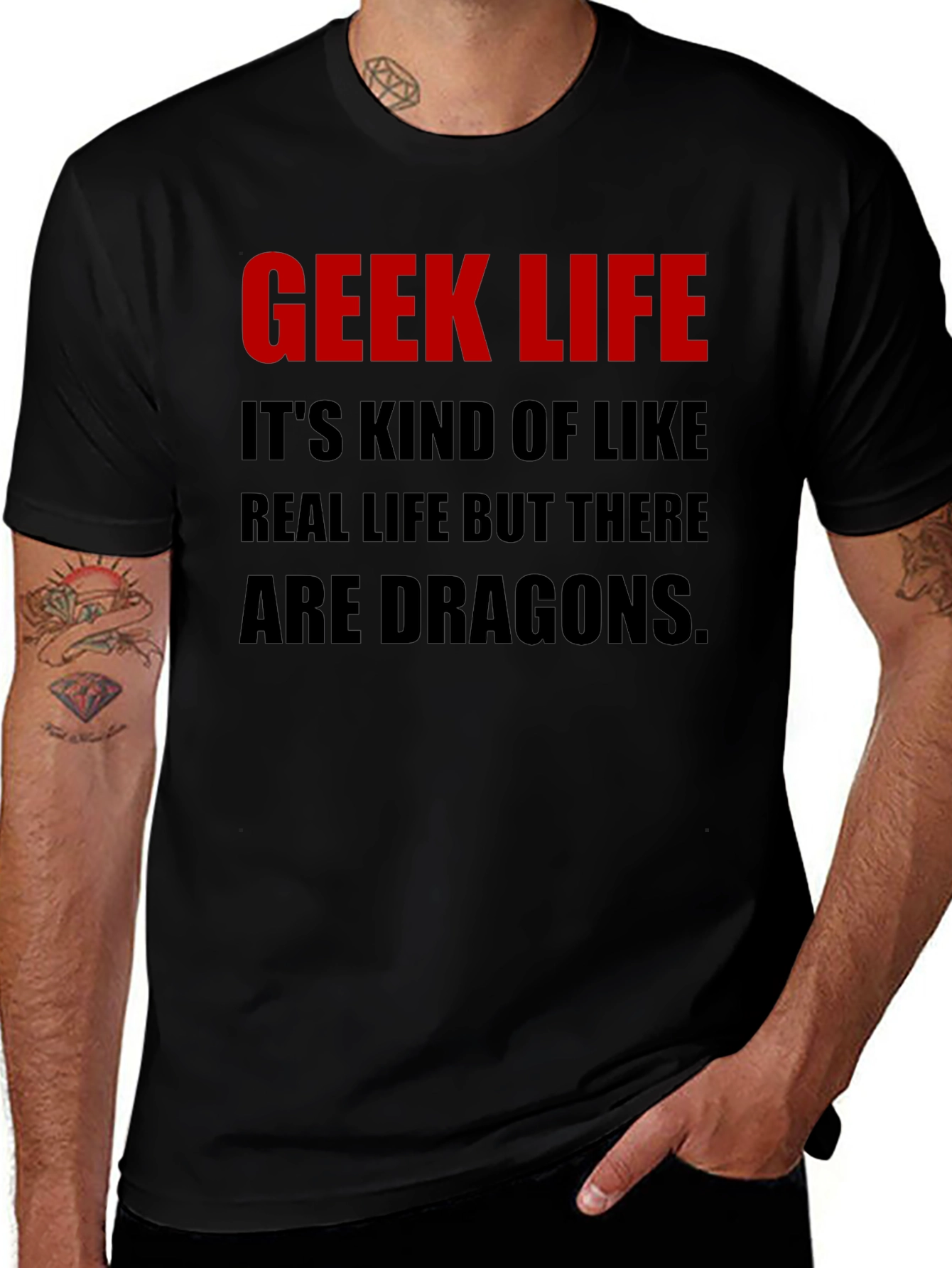 Geek Life Dragon Graphic Tee - Black