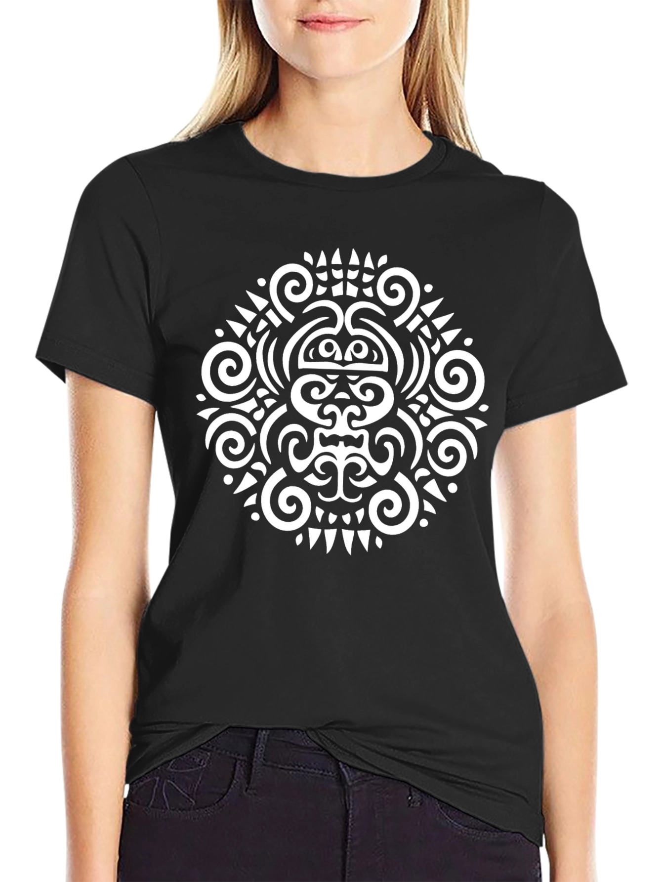 Tribal Art Graphic Tee - Black Cotton T-Shirt