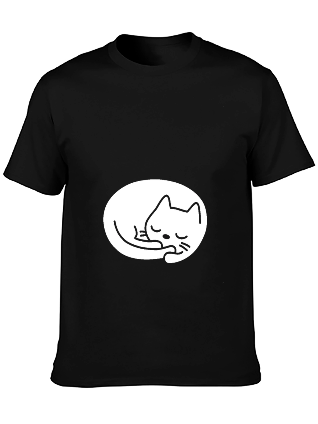 Black Tee with Cute Sleeping Cat Design