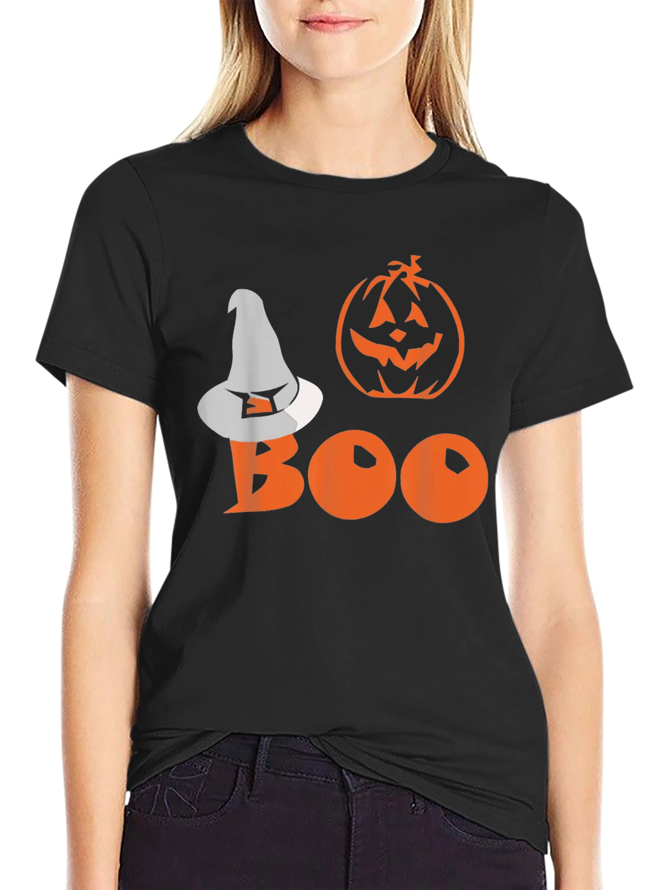 Halloween Boo T-Shirt - Witch Hat Pumpkin Tee