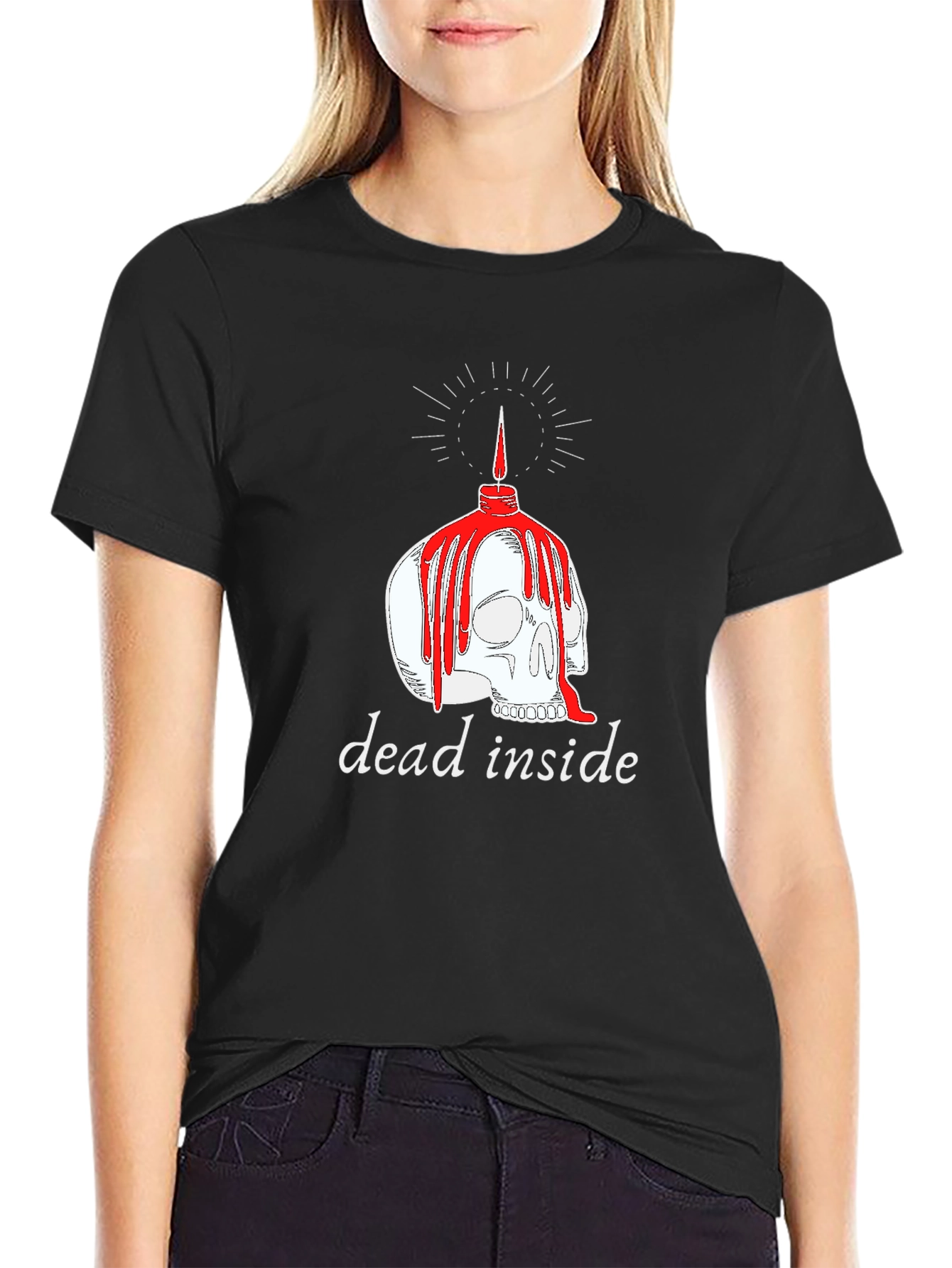 Dead Inside Skull Candle Graphic T-Shirt