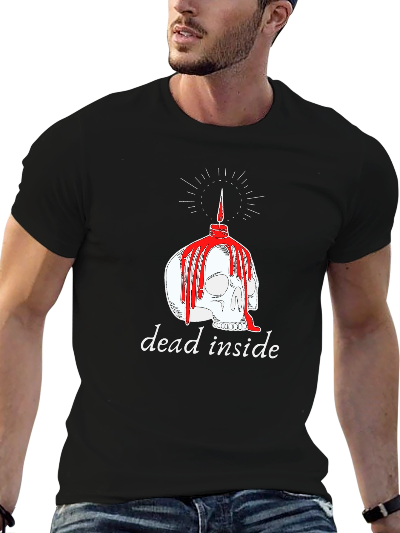 Dead Inside Skull Candle Graphic T-Shirt