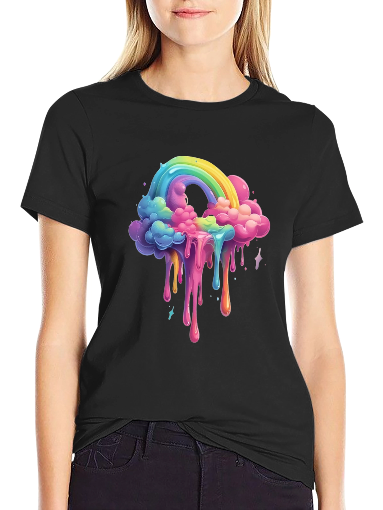 Rainbow Drip Graphic Tee - Unique Cloud Design