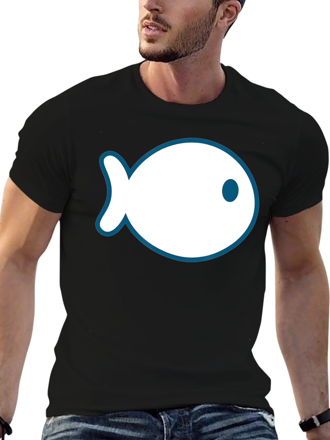 Fish Outline Graphic Tee - Black