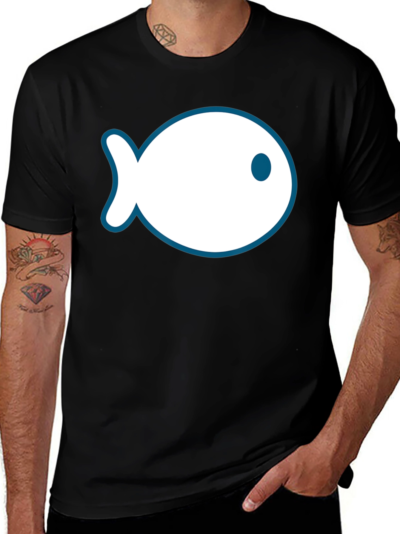 Fish Outline Graphic Tee - Black