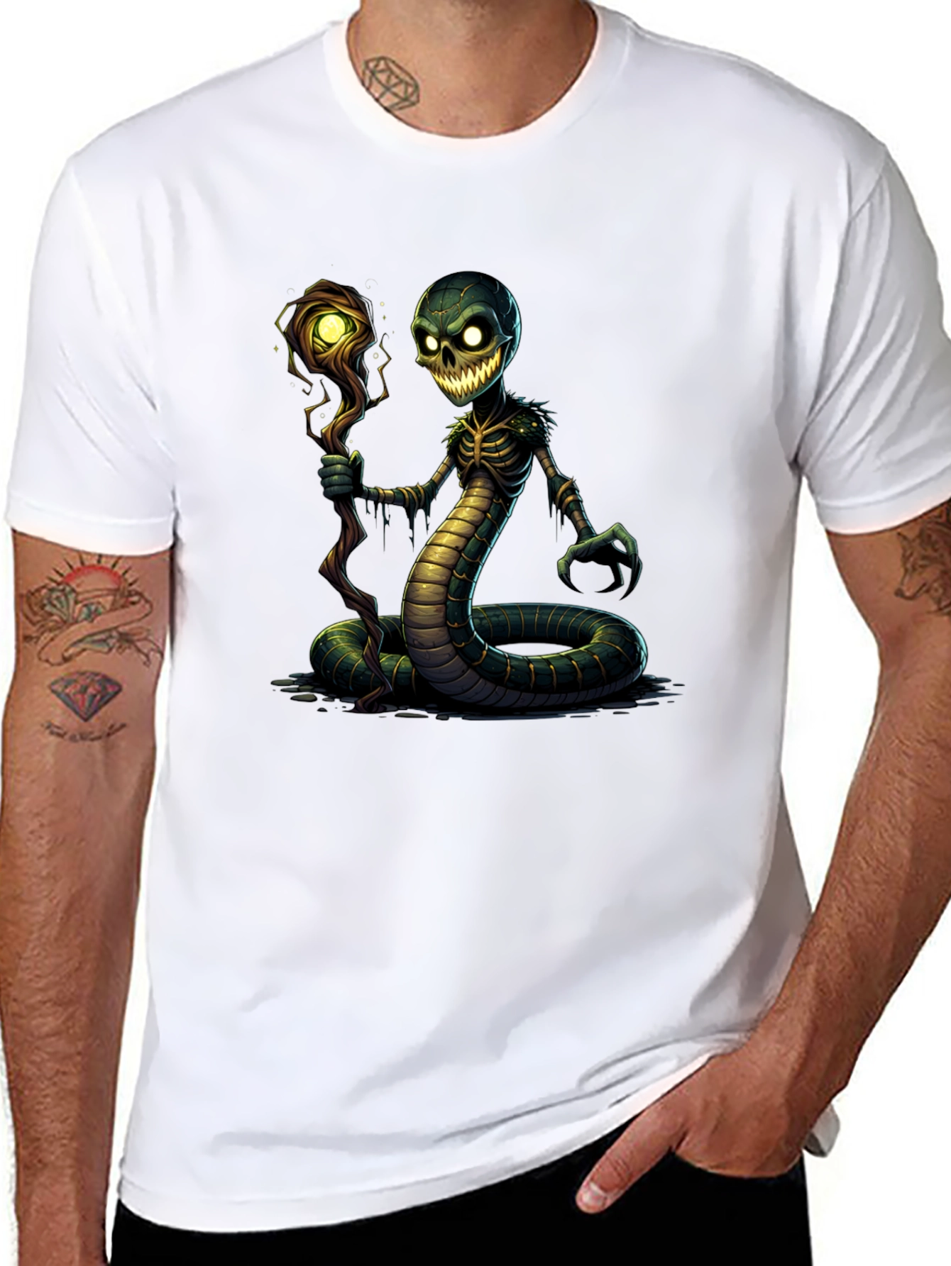 Creepy Snake Skeleton Sorcerer Graphic Tee