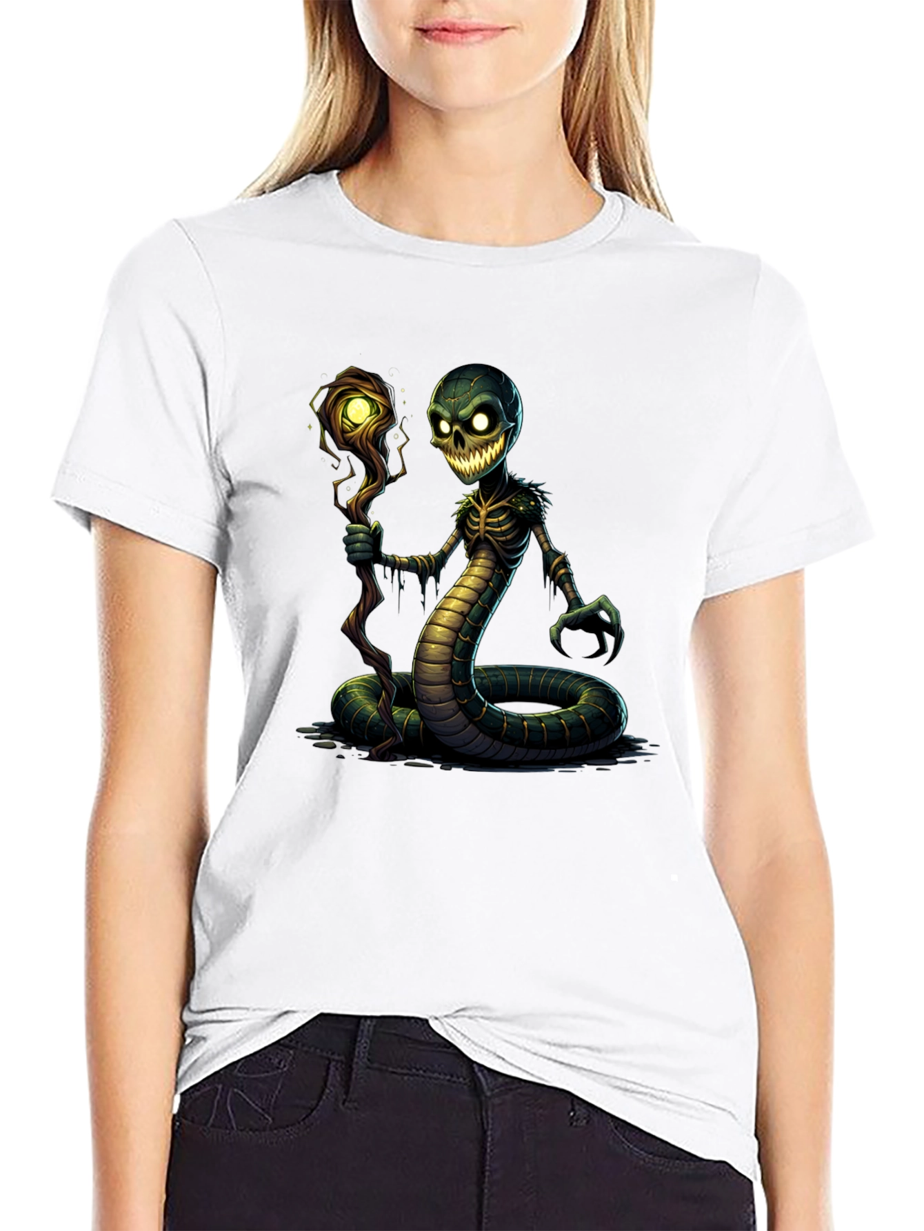Creepy Snake Skeleton Sorcerer Graphic Tee