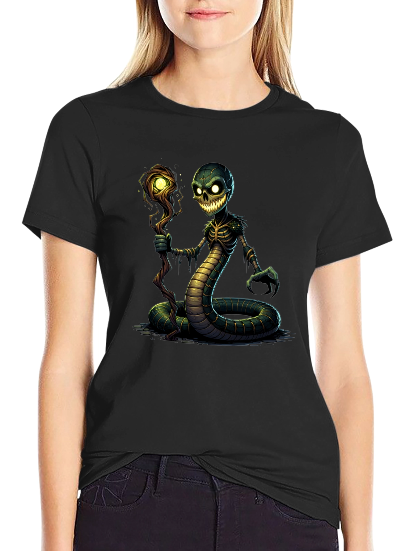 Creepy Snake Skeleton Sorcerer Graphic Tee