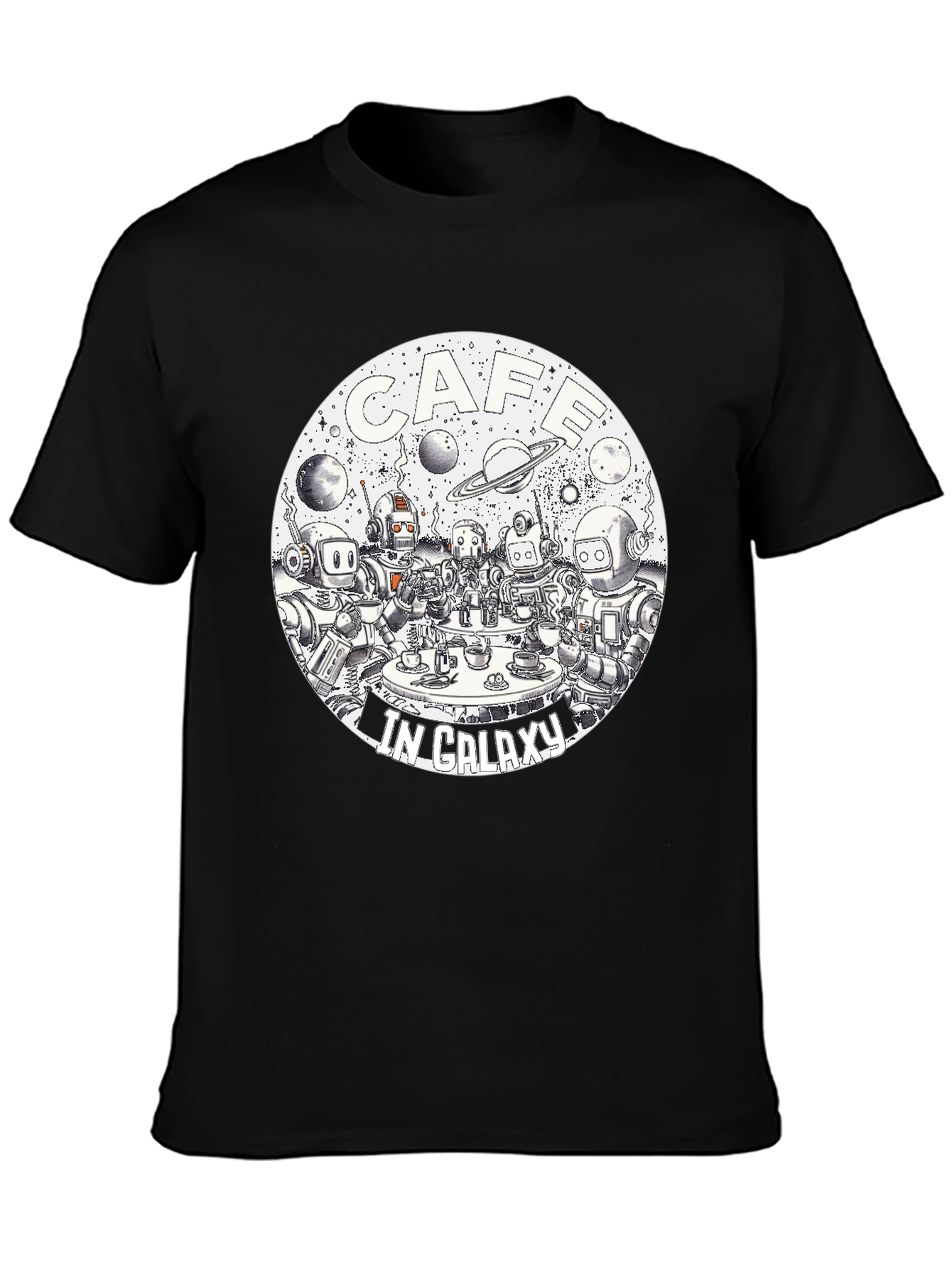 Cafe in Galaxy Black Graphic T-Shirt