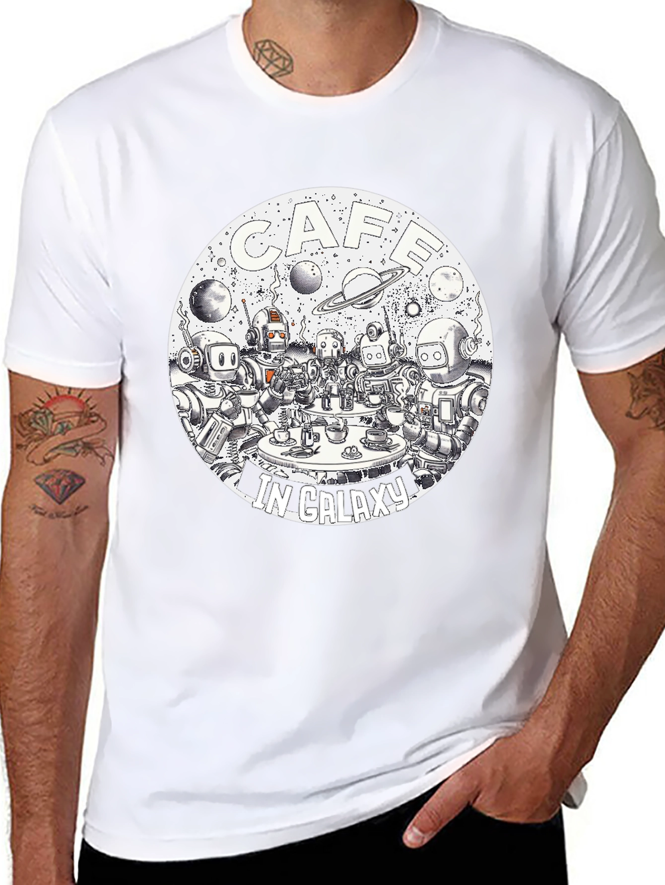 Cafe in Galaxy Black Graphic T-Shirt