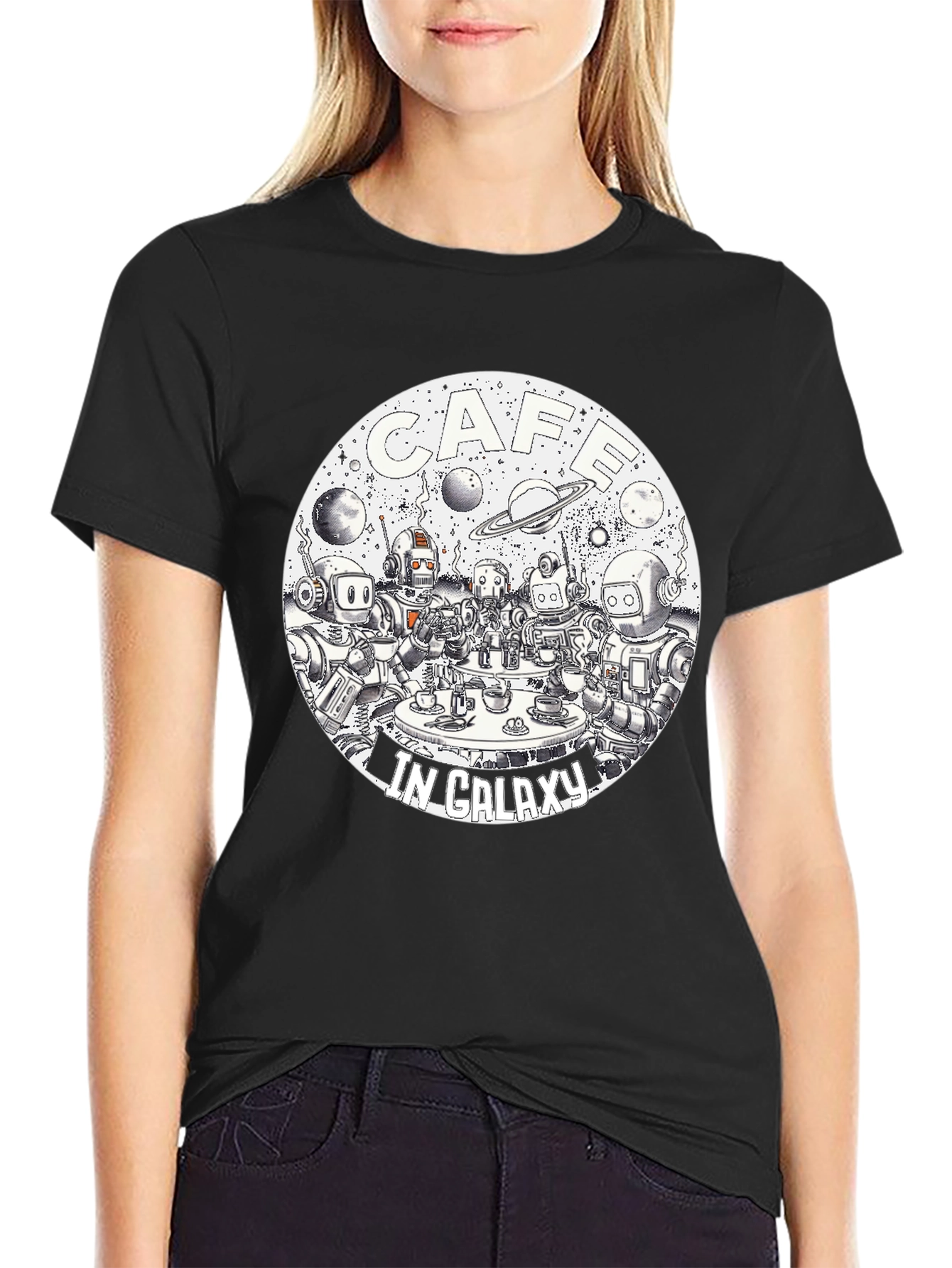 Cafe in Galaxy Black Graphic T-Shirt