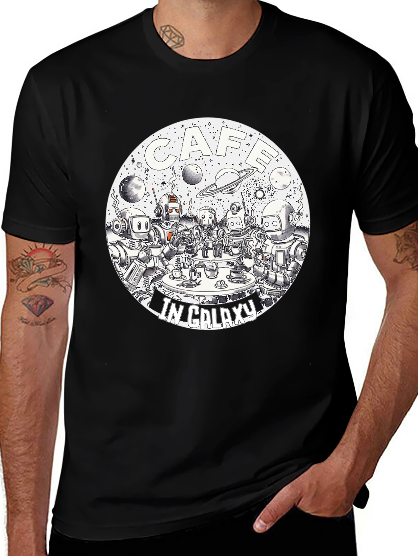 Cafe in Galaxy Black Graphic T-Shirt